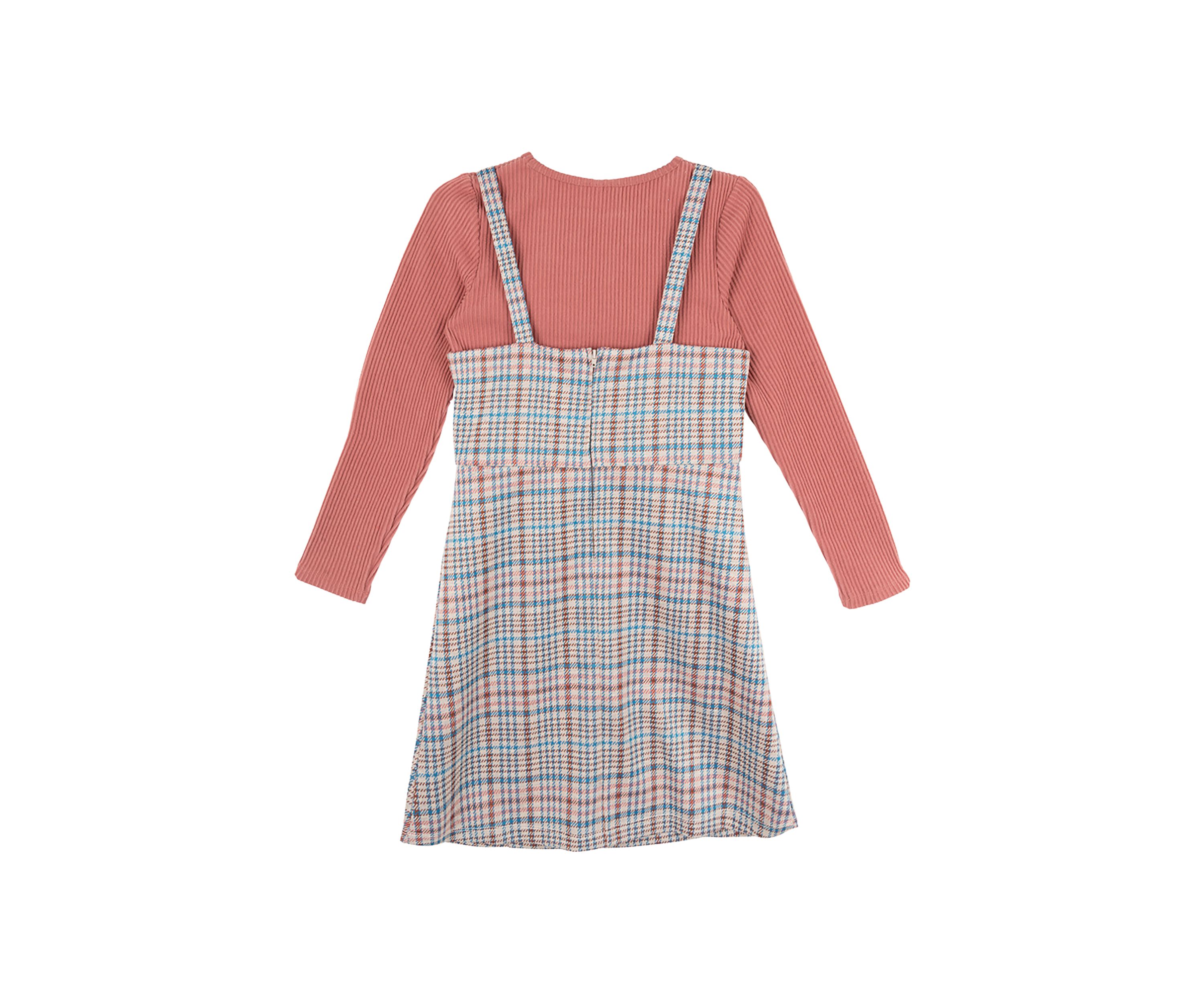 Girls 7-16 Plaid Printed Jumper Dress with Headband