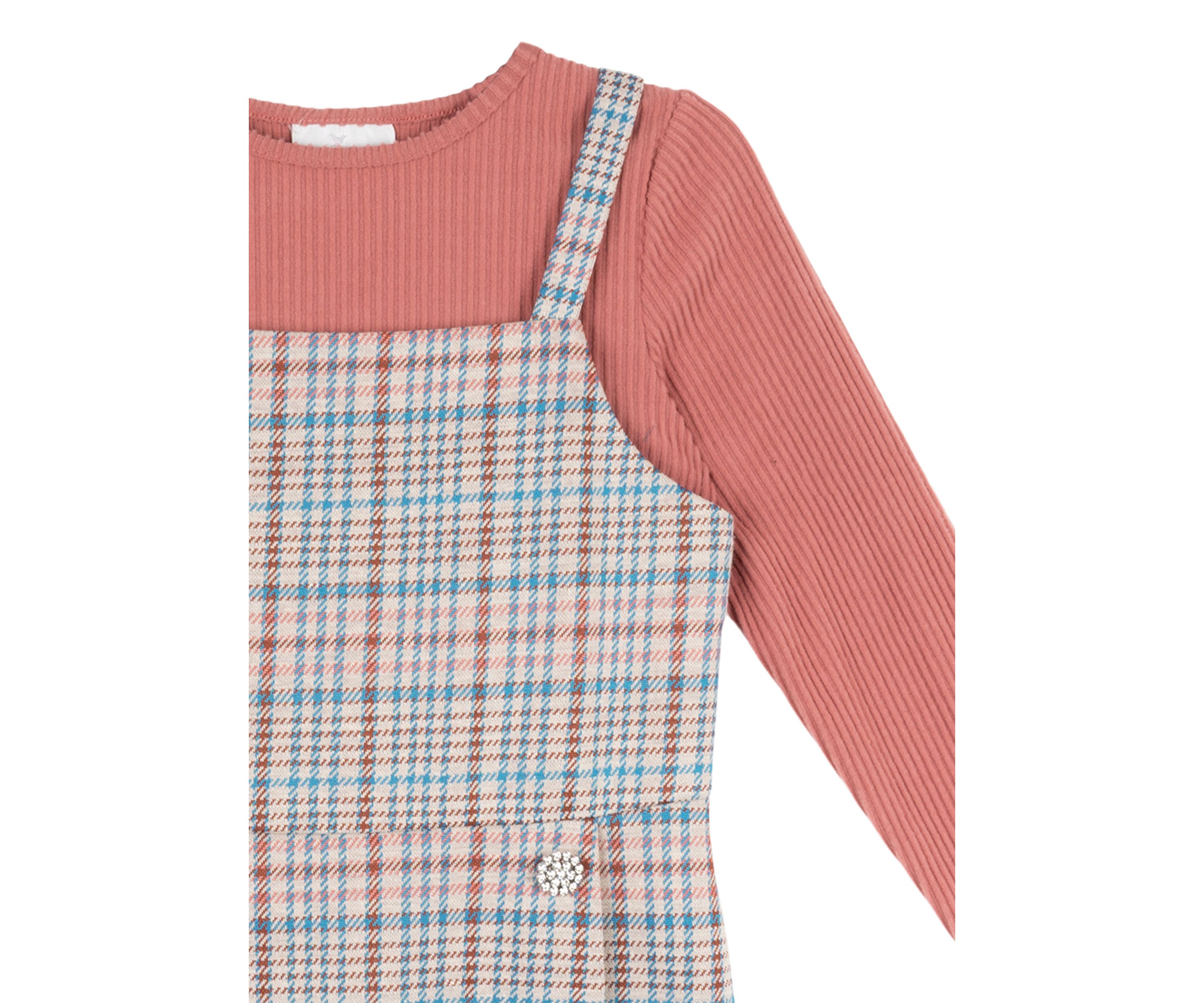 Girls 7-16 Plaid Printed Jumper Dress with Headband