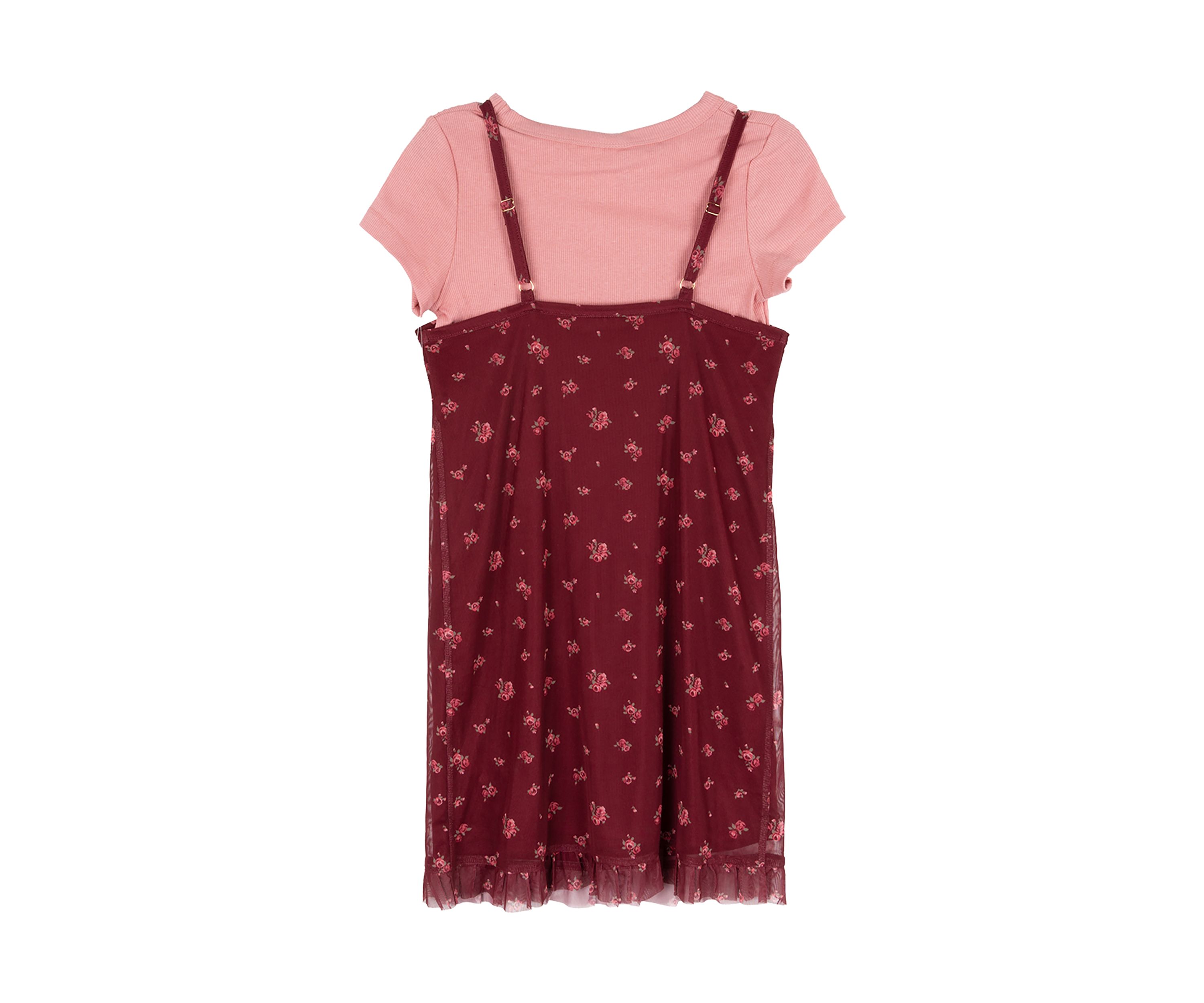 Girls 7-16 2 Piece Printed Power Mesh Jumper with Lace Detail and T-Shirt