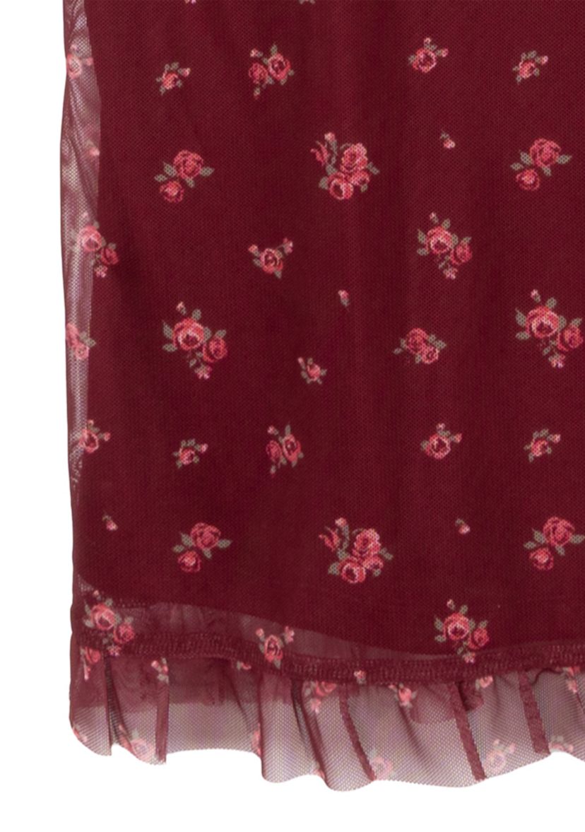 Girls 7-16 2 Piece Printed Power Mesh Jumper with Lace Detail and T-Shirt