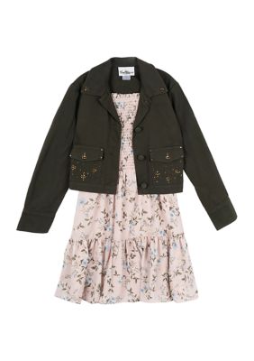 Girls 7-16 Woven Utility Jacket and Floral Printed Dress