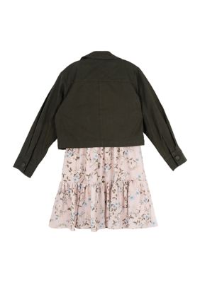 Girls 7-16 Woven Utility Jacket and Floral Printed Dress