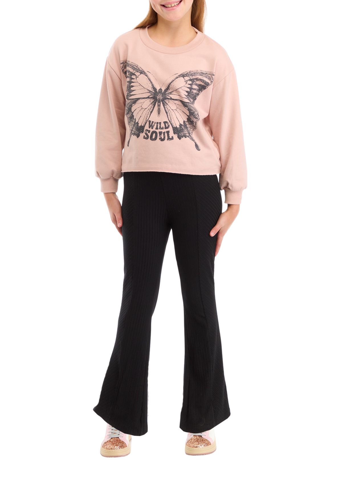 Girls 7-16 Graphic Sweatshirt and Flare Pants Set
