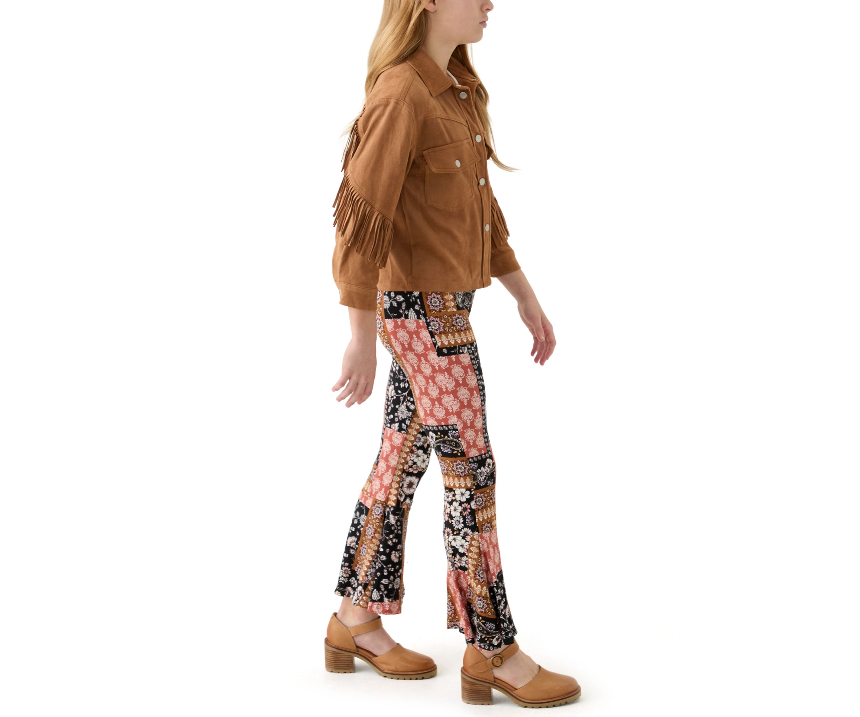 Girls 7-16 Faux Suede Jacket and Printed Pants Set