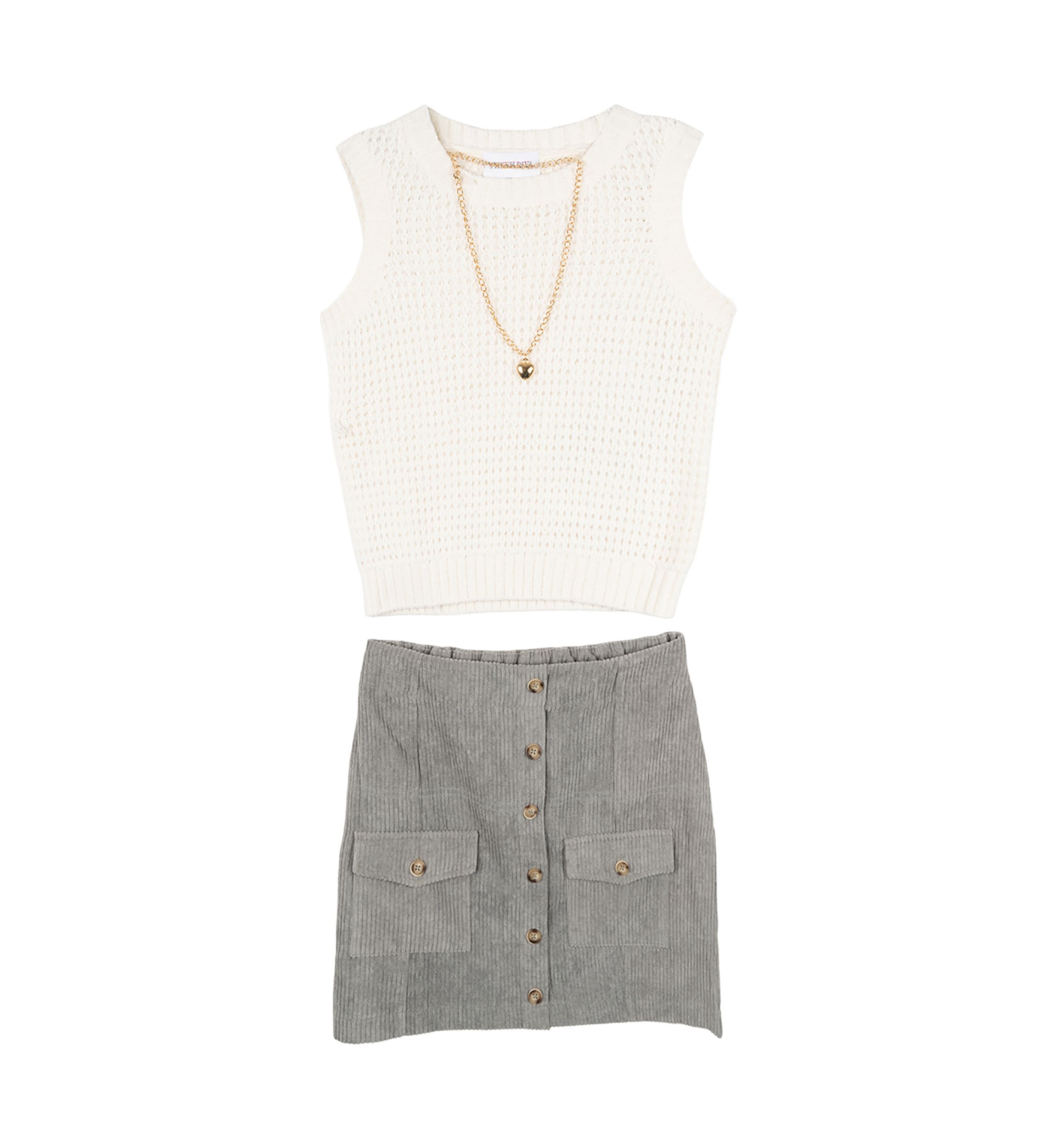 Girls 7-16 Sweater Knit Top and Skirt Set with Necklace