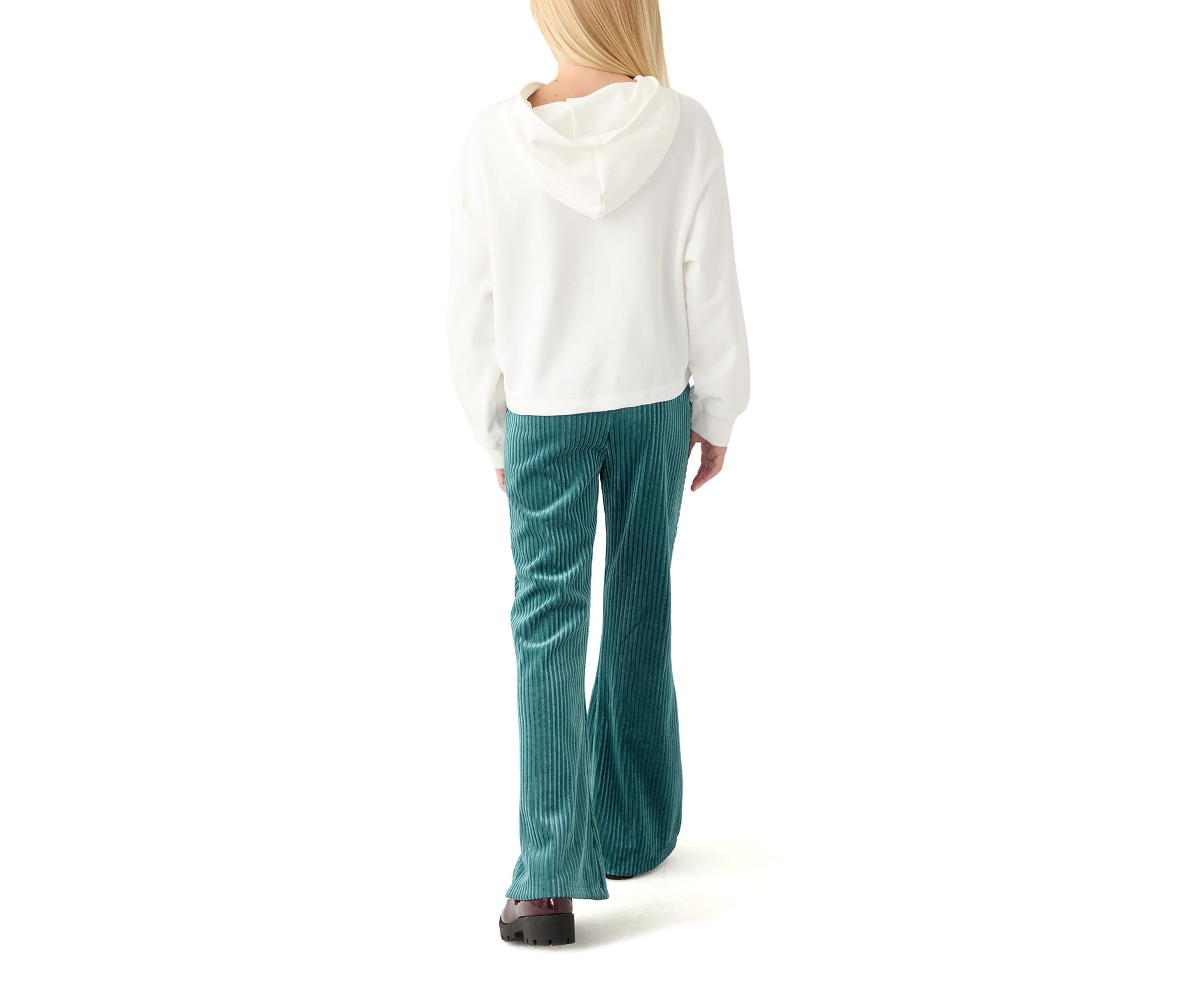 Girls 7-16 Graphic Hoodie and Textured Velvet Flare Pants Set