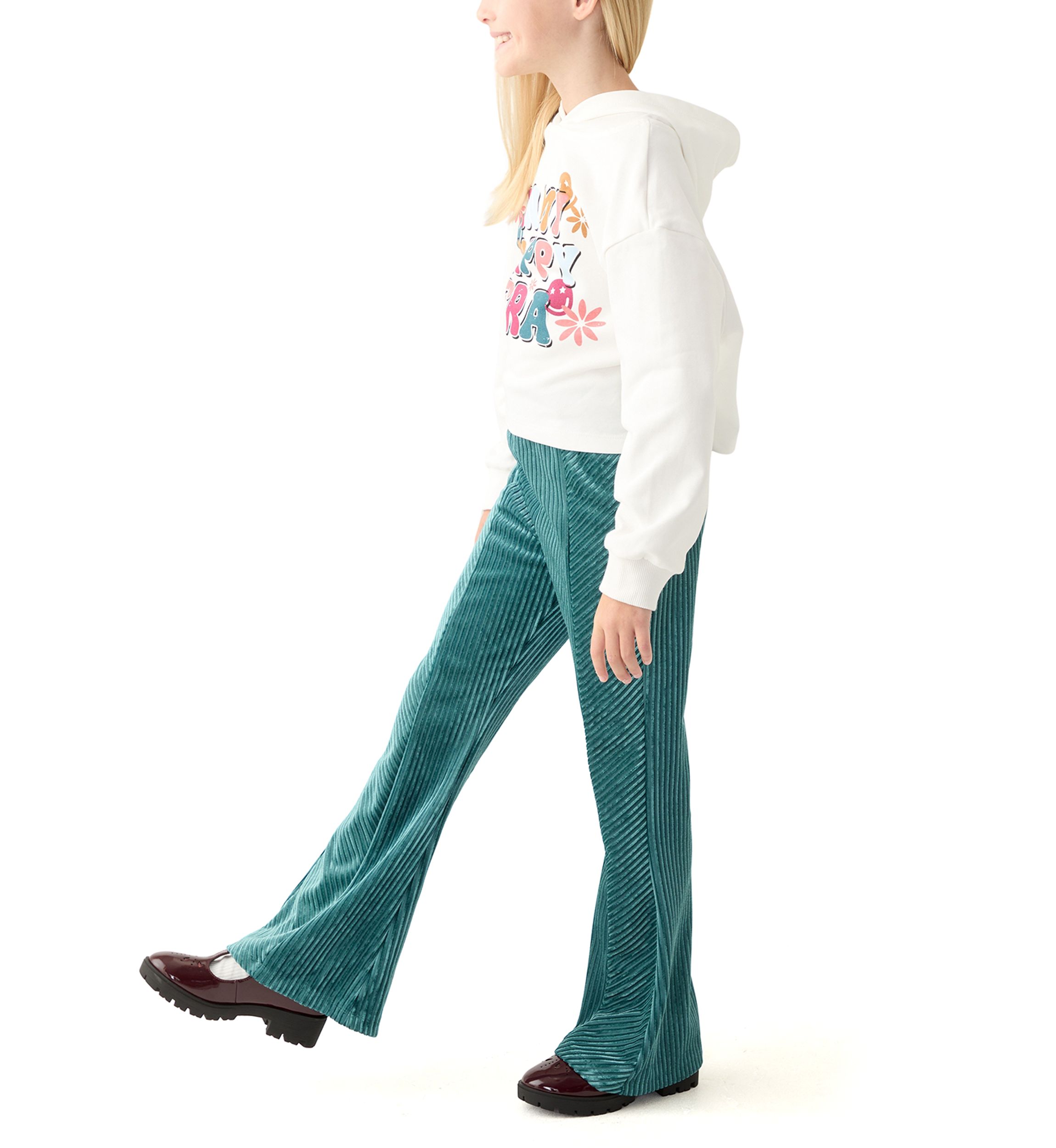 Girls 7-16 Graphic Hoodie and Textured Velvet Flare Pants Set