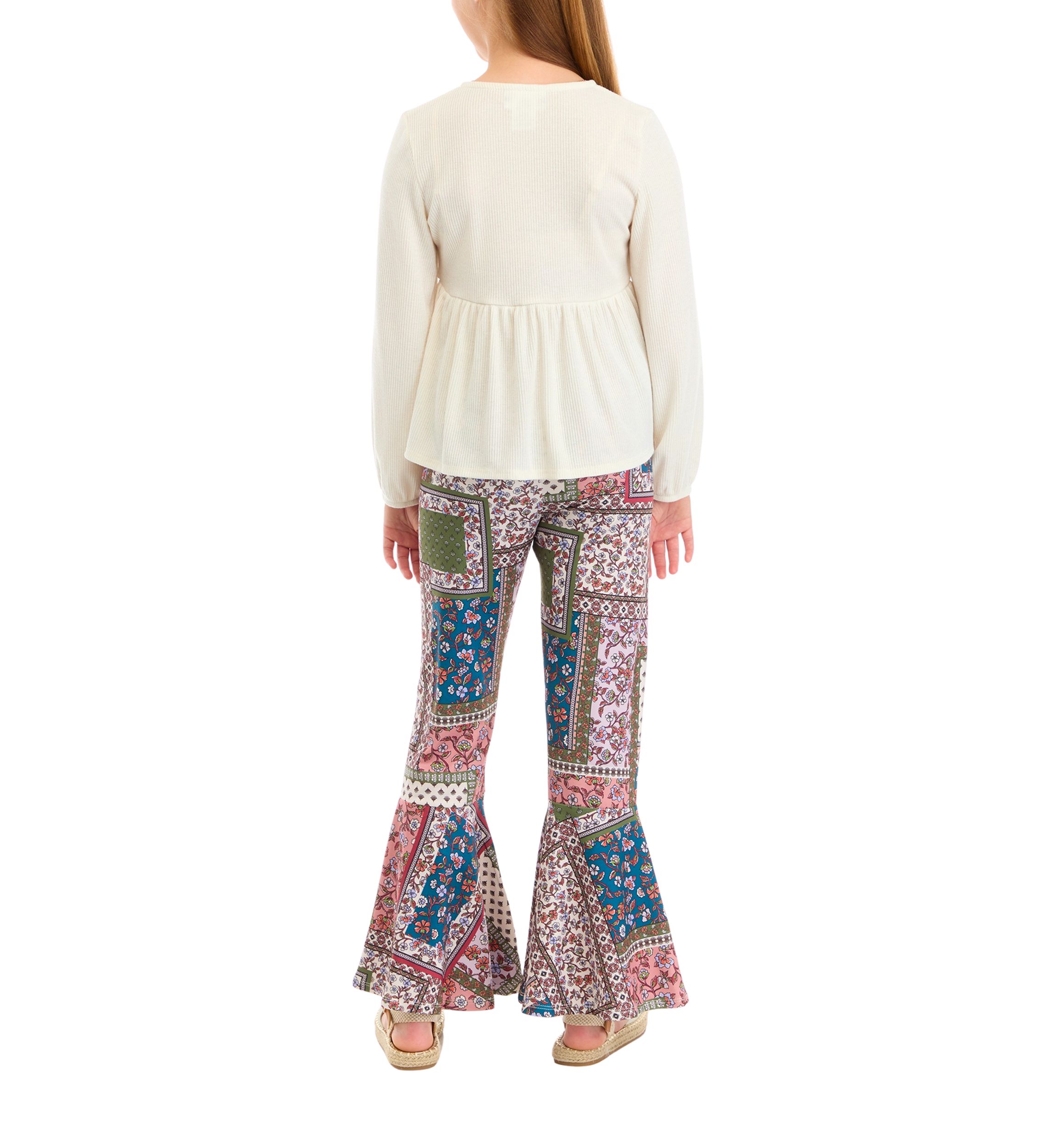 Girls 7-16 Ribbed Knit Babydoll Top and Flared Pants Set