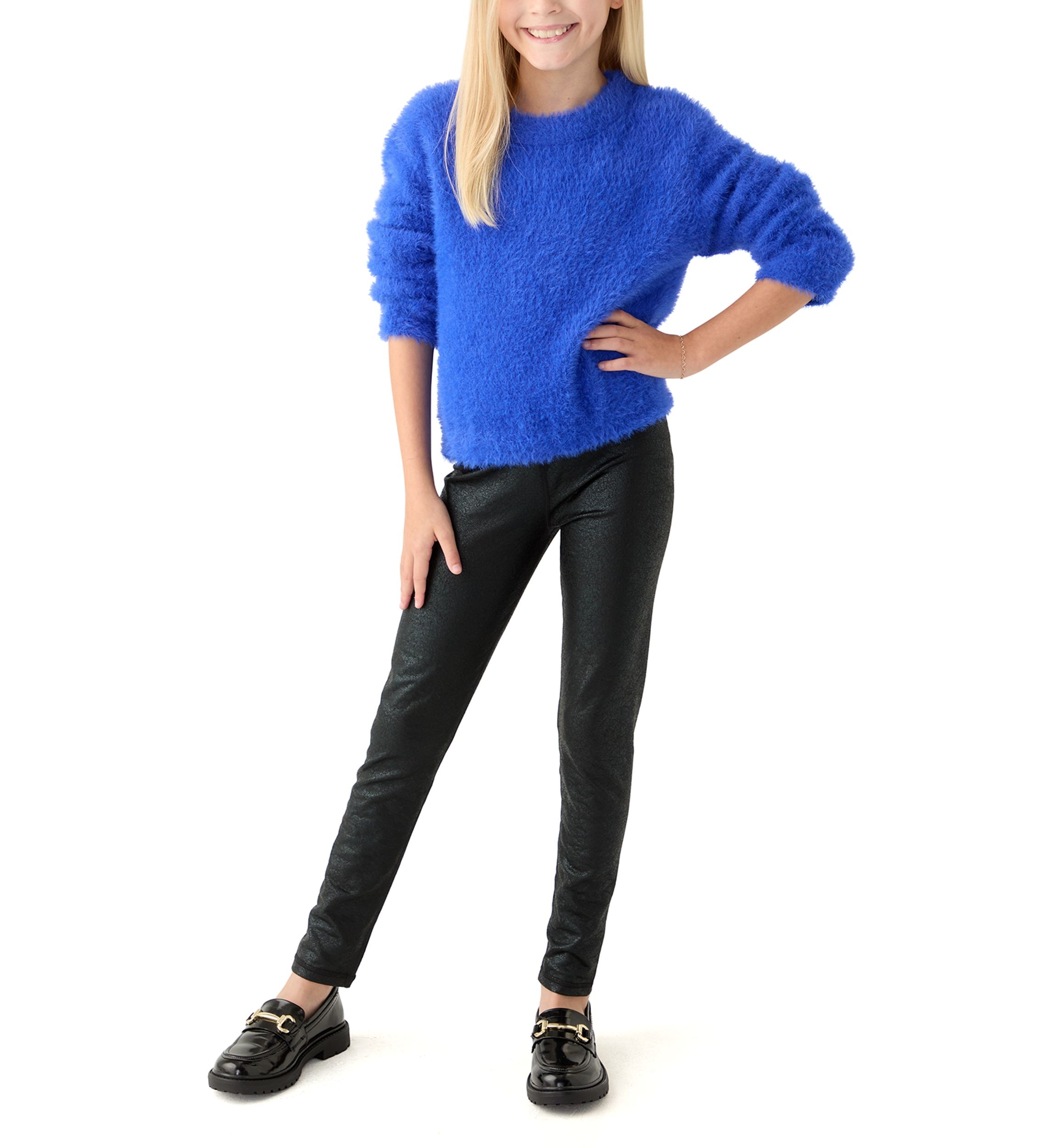 Girls 7-16 Eyelash Sweater and Pleather Leggings Set
