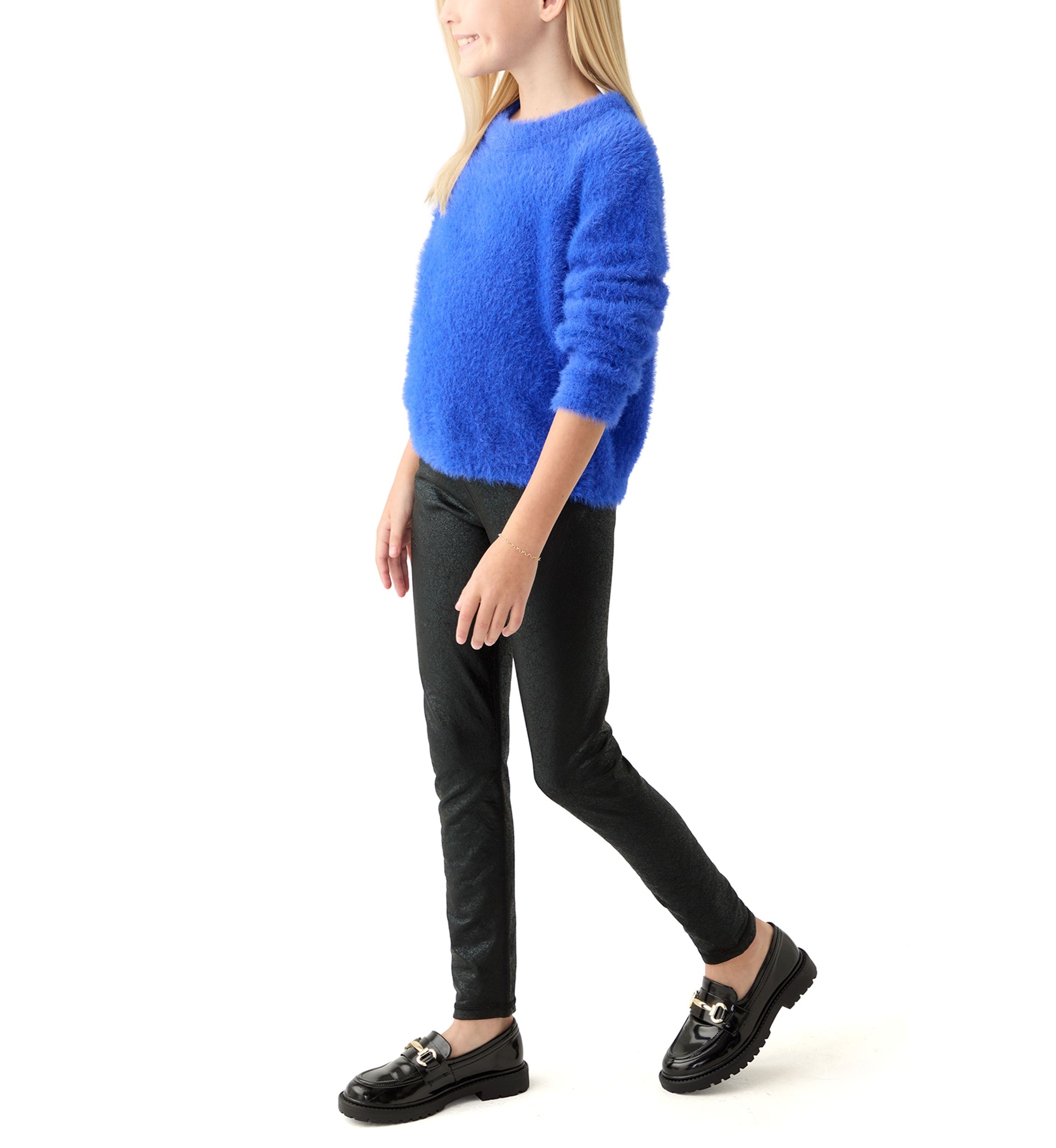 Girls 7-16 Eyelash Sweater and Pleather Leggings Set