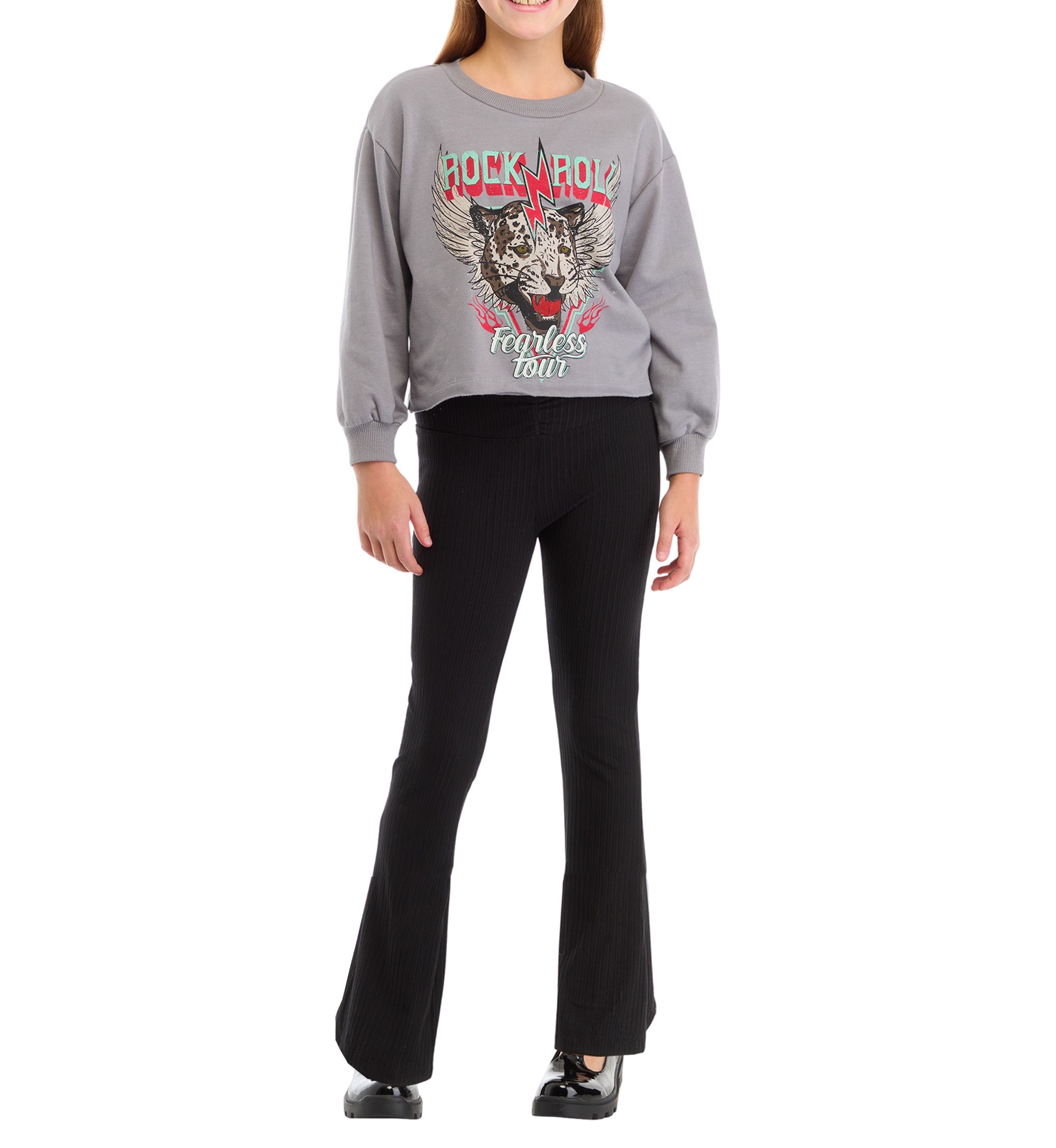 Girls 7-16 Graphic Sweatshirt and Flare Pants Set