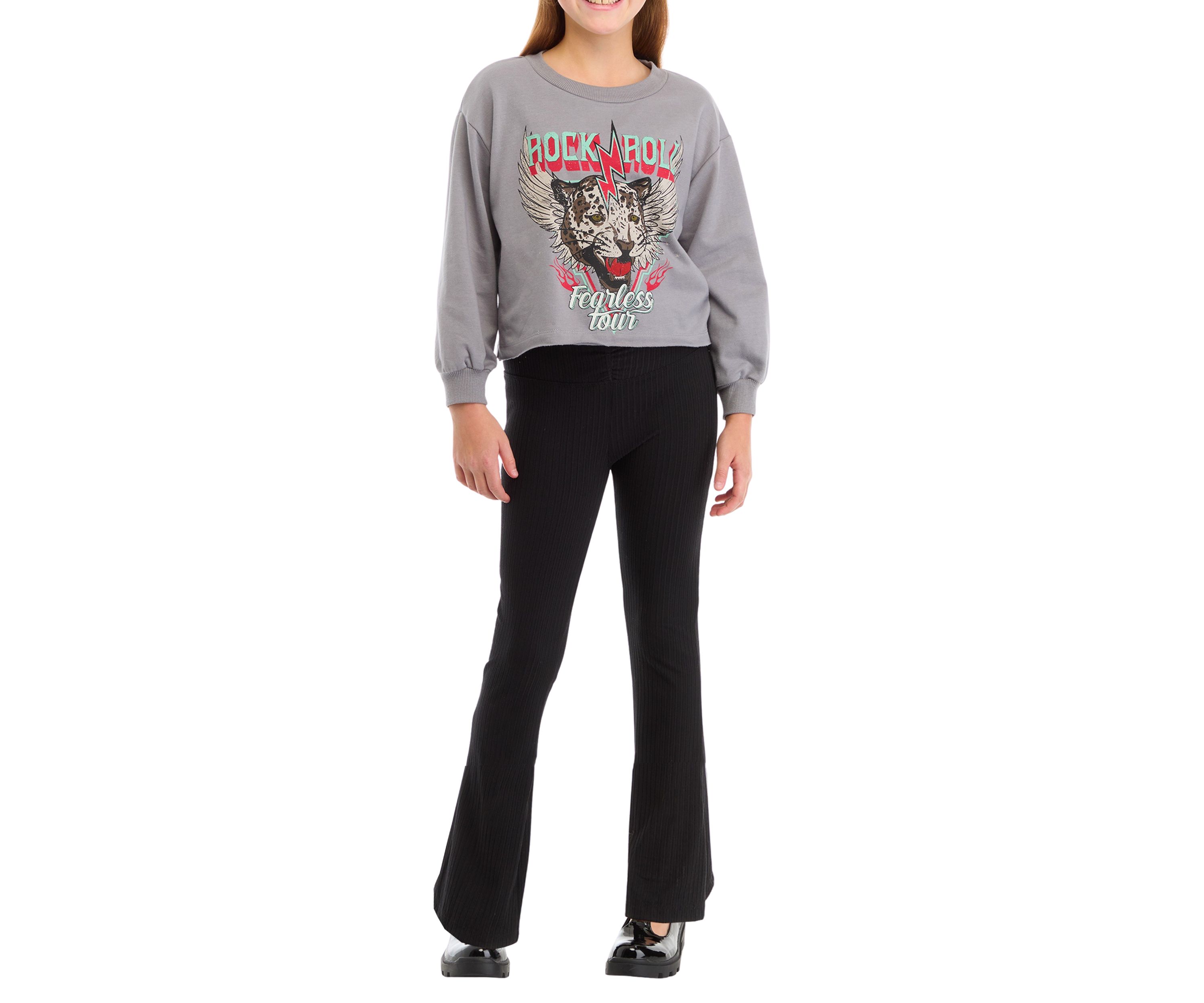 Girls 7-16 Graphic Sweatshirt and Flare Pants Set