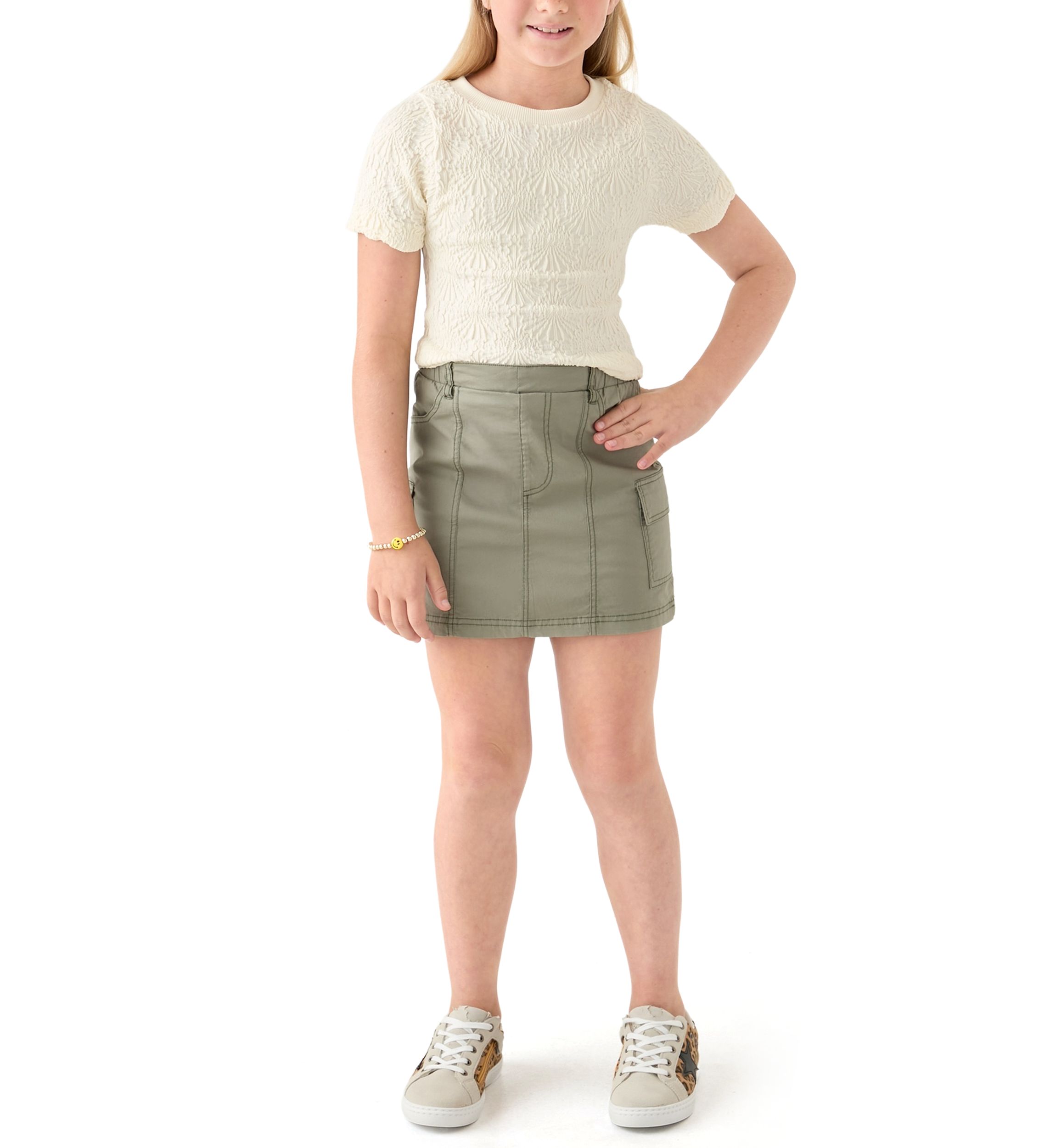 Girls 7-16 Knit Top and Twill Cargo Skort