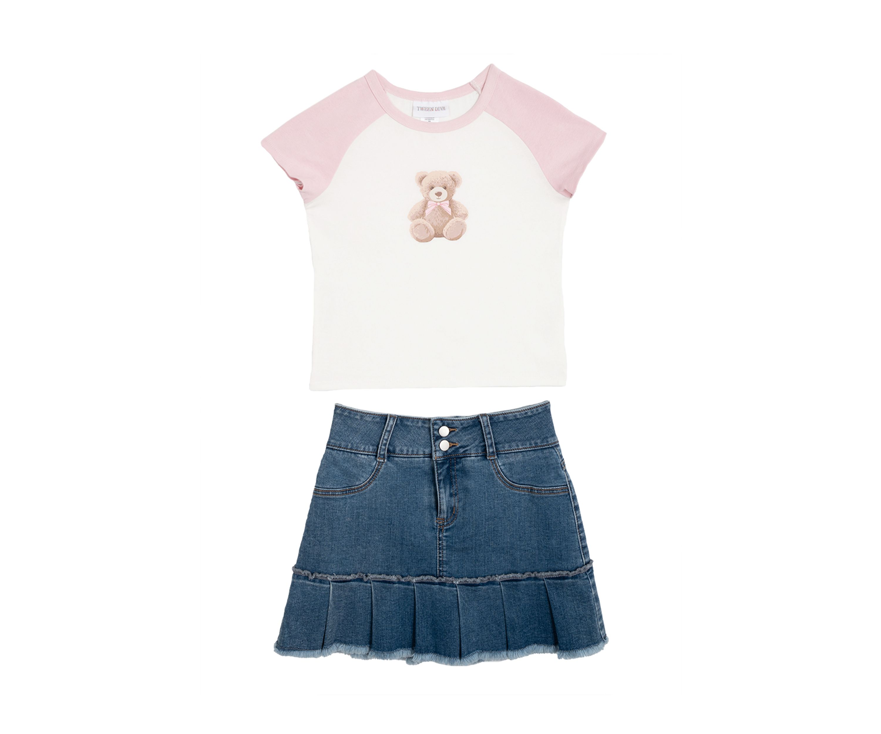 Girls 7-16 Bear Graphic T-Shirt and Denim Skort Set 