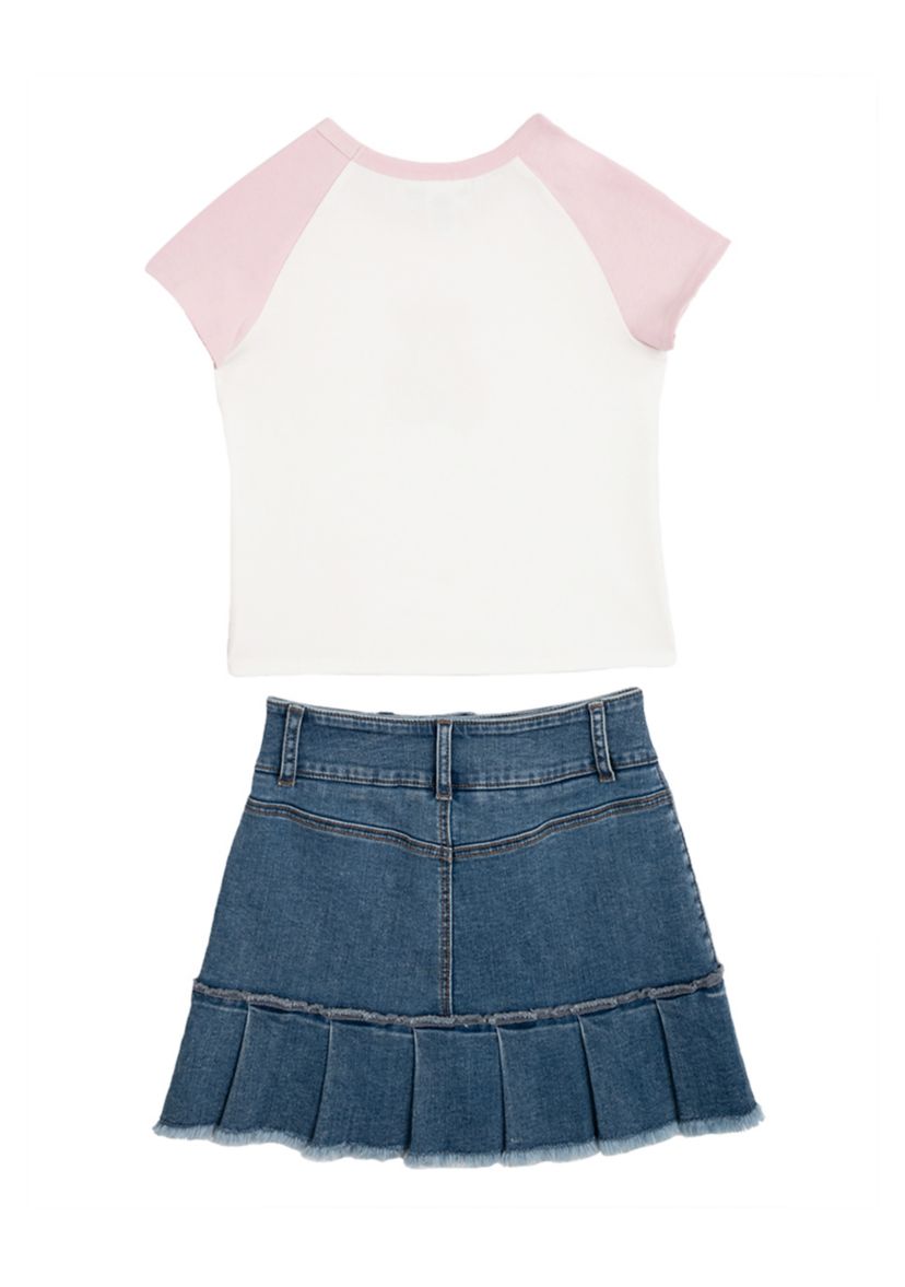 Girls 7-16 Bear Graphic T-Shirt and Denim Skort Set 