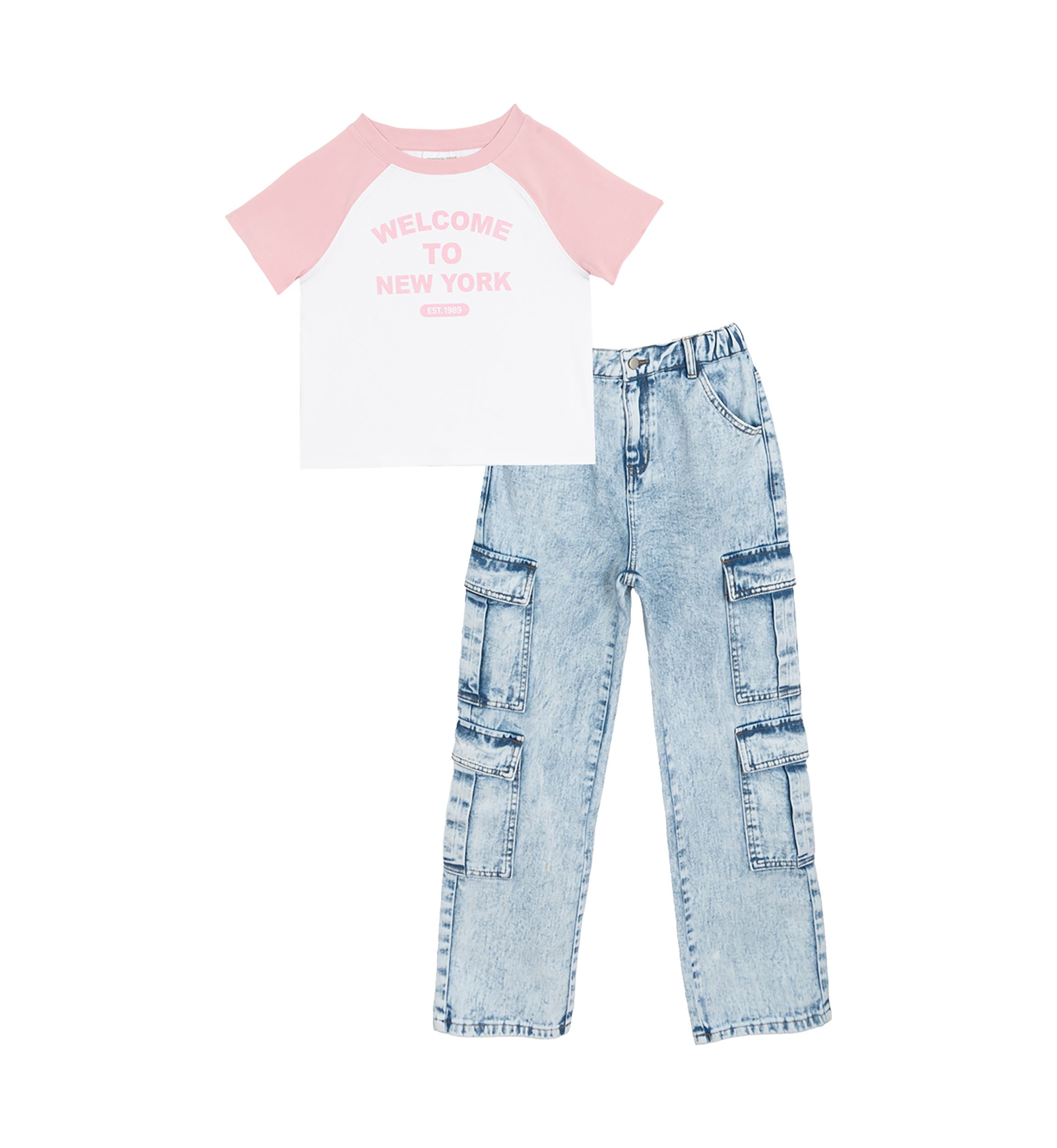 Girls 7-16 Raglan Graphic Baby T-Shirt and Jeans Set