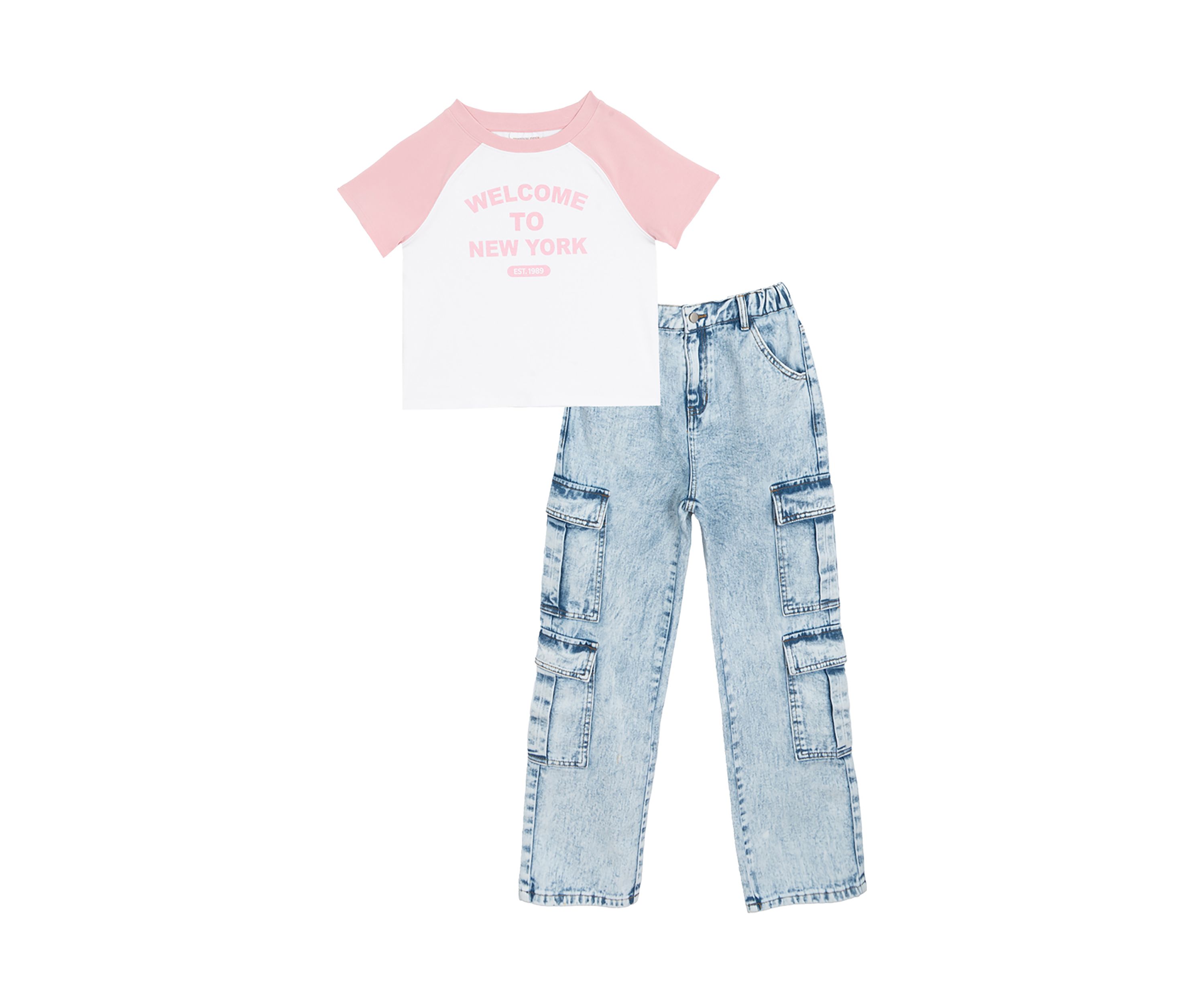 Girls 7-16 Raglan Graphic Baby T-Shirt and Jeans Set