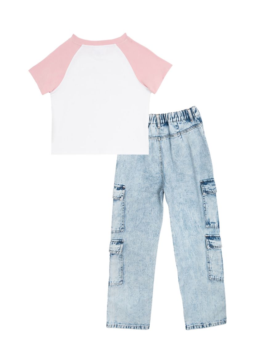 Girls 7-16 Raglan Graphic Baby T-Shirt and Jeans Set