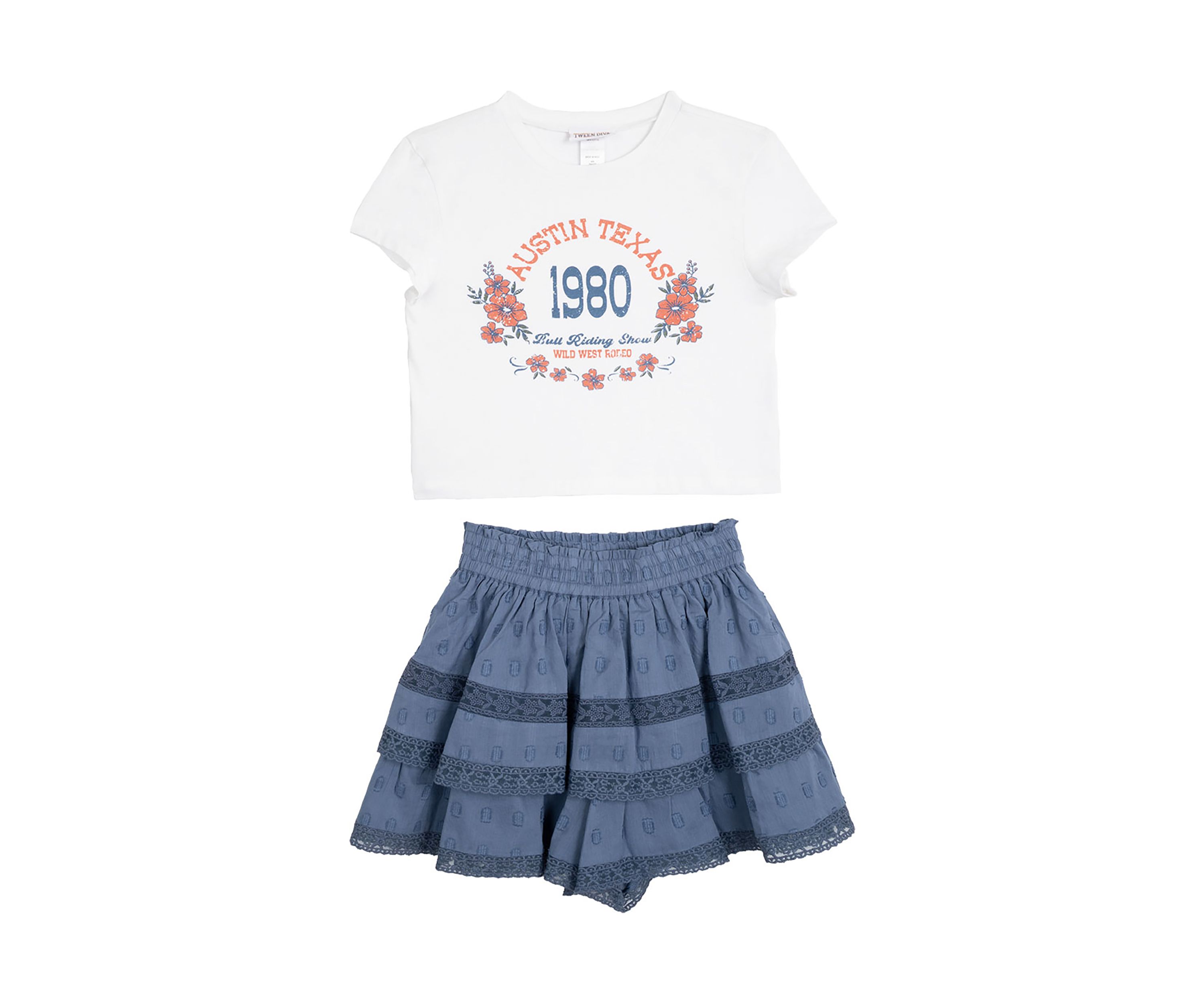 Girls 7-16 Austin Graphic T-Shirt and Tiered Ruffle Skort Set