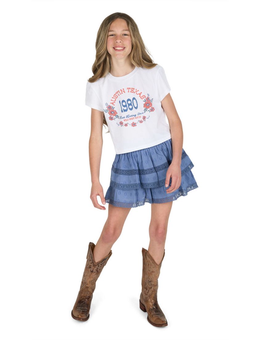 Girls 7-16 Austin Graphic T-Shirt and Tiered Ruffle Skort Set