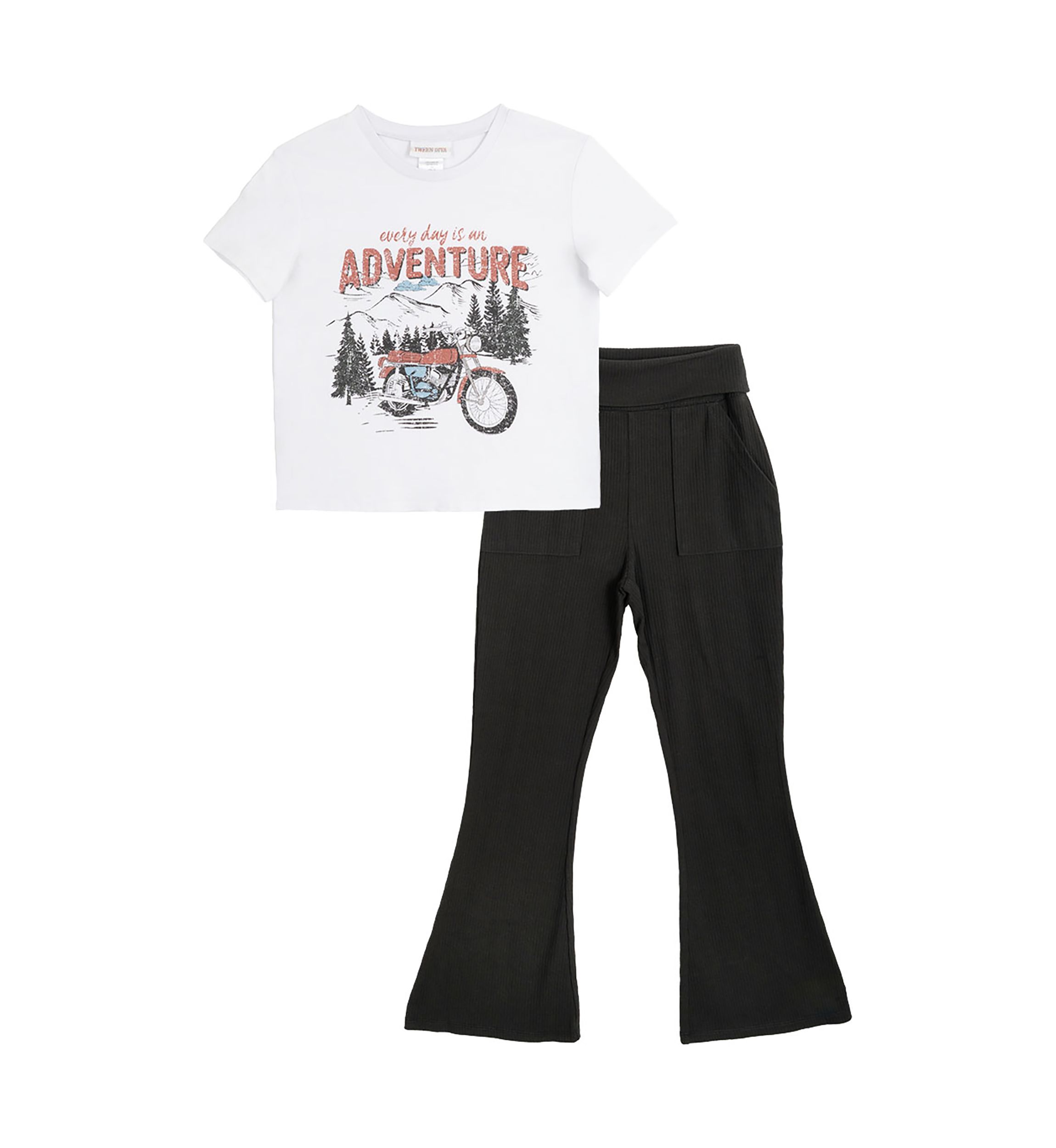 Girls 7-16 Adventure Graphic T-Shirt and Foldover Flare Pants Set