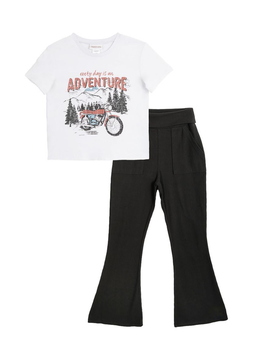 Girls 7-16 Adventure Graphic T-Shirt and Foldover Flare Pants Set
