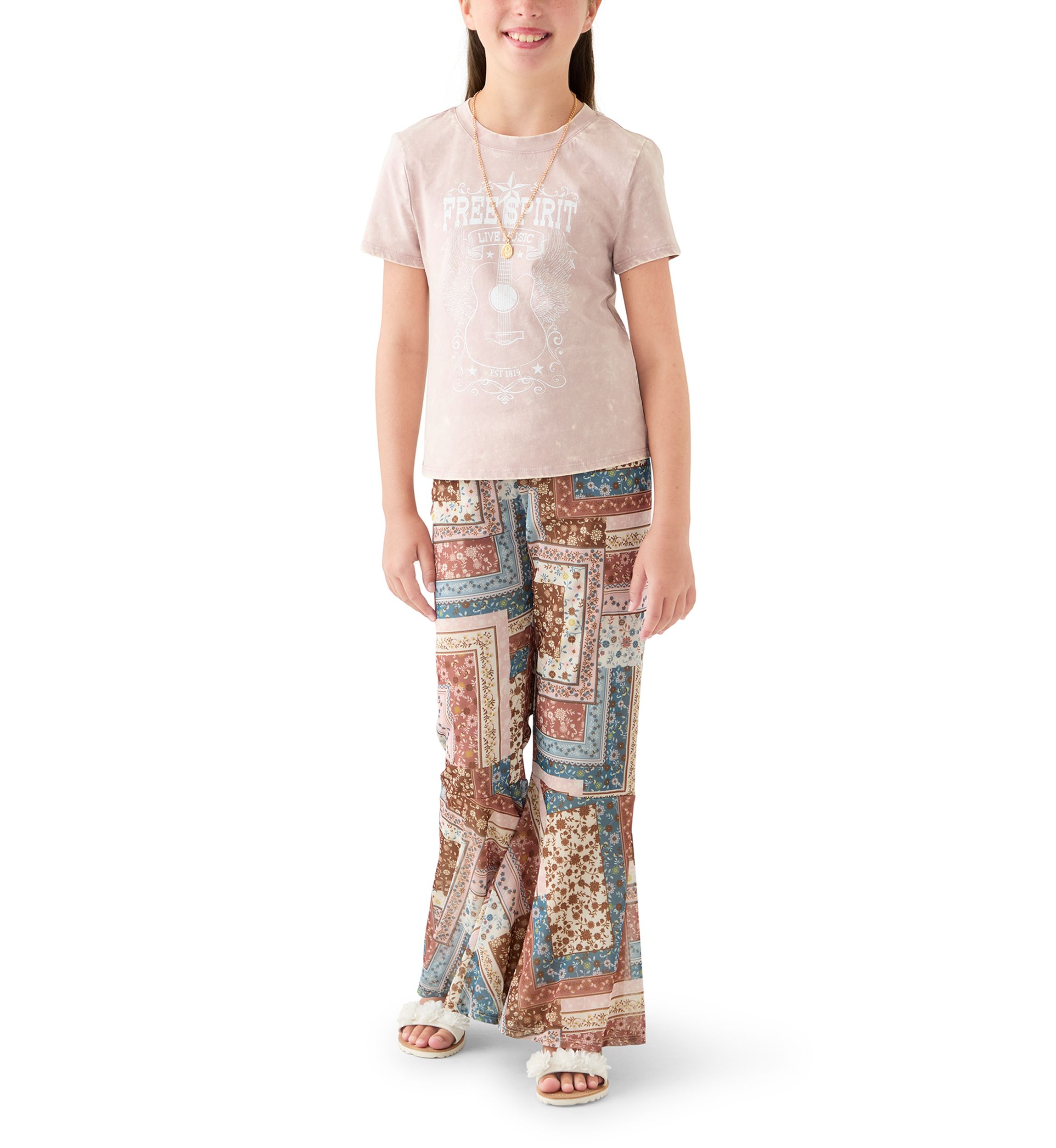 Girls 7-16 2-Piece Free Spirit Patchwork Flare Pants Set
