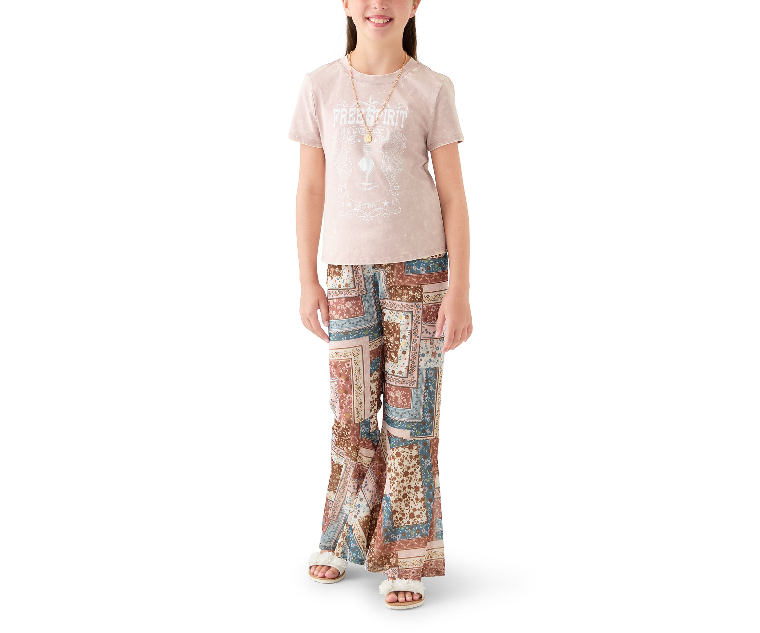 Girls 7-16 2-Piece Free Spirit Patchwork Flare Pants Set