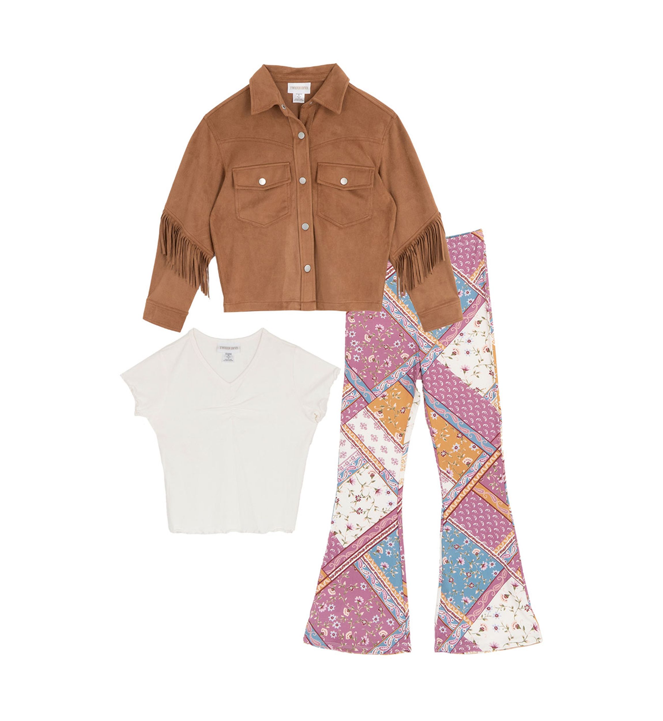 Girls 7-16 Suede Jacket Patched Flare Legging Set