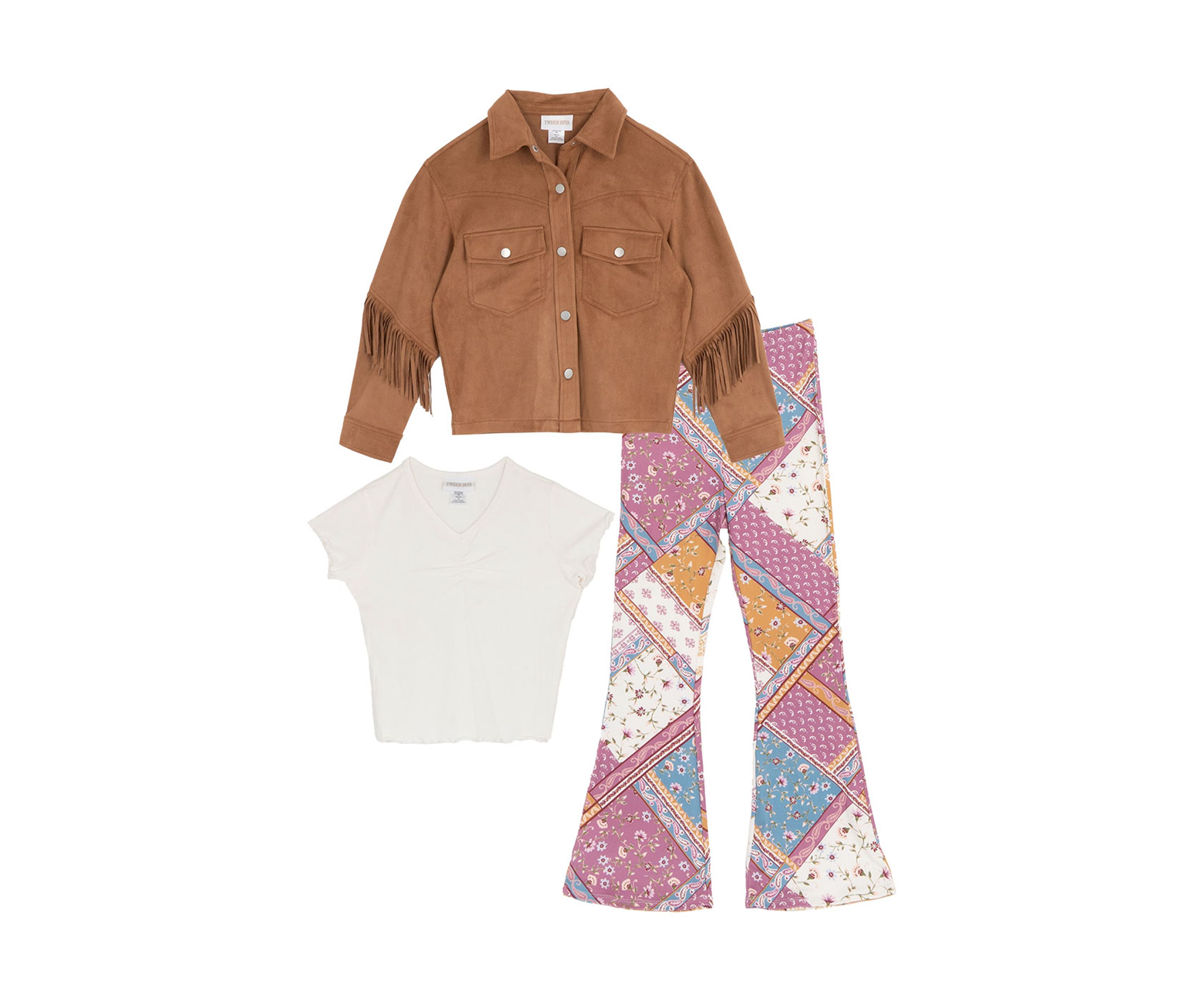 Girls 7-16 Suede Jacket Patched Flare Legging Set
