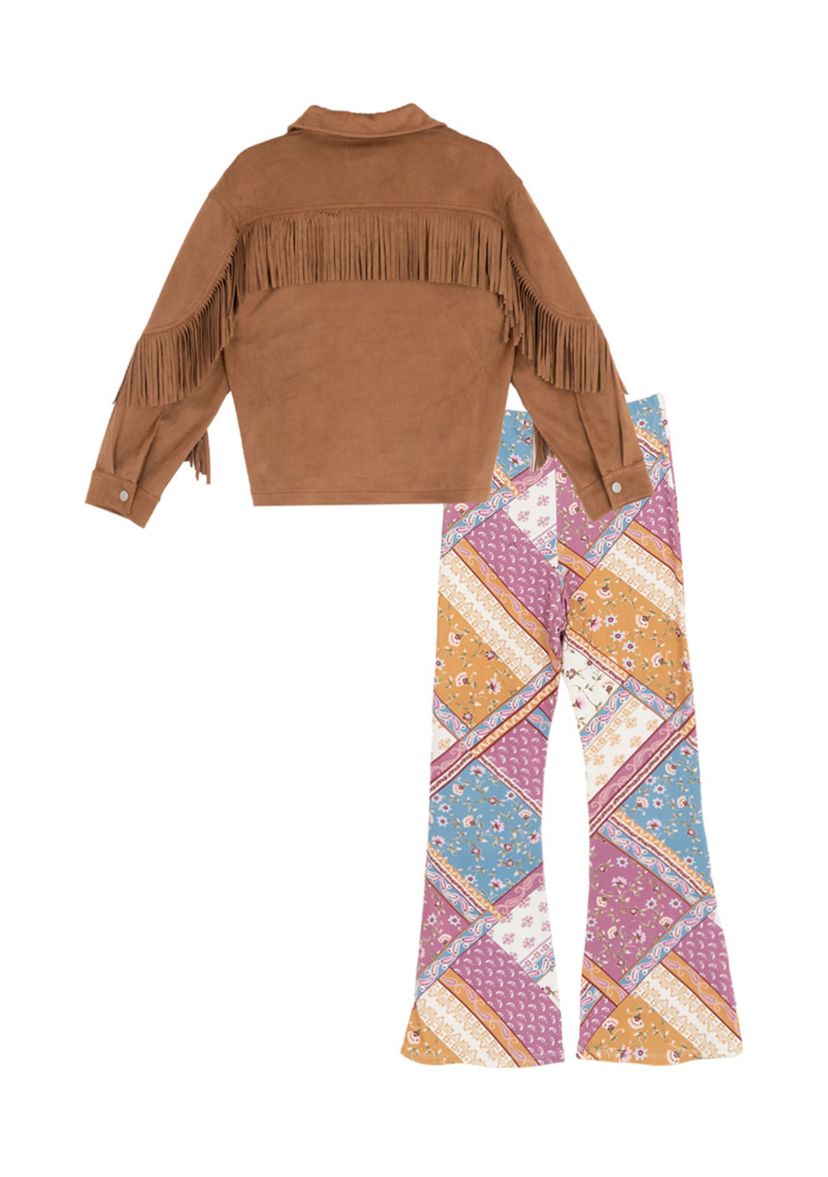 Girls 7-16 Suede Jacket Patched Flare Legging Set