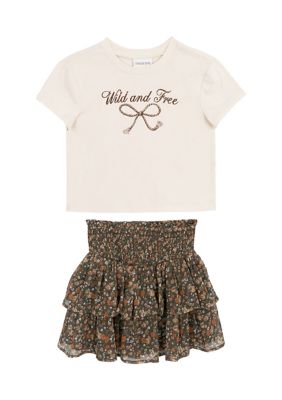 Girls 7-16 Wild and Free Graphic T-Shirt and Chiffon Skort Set