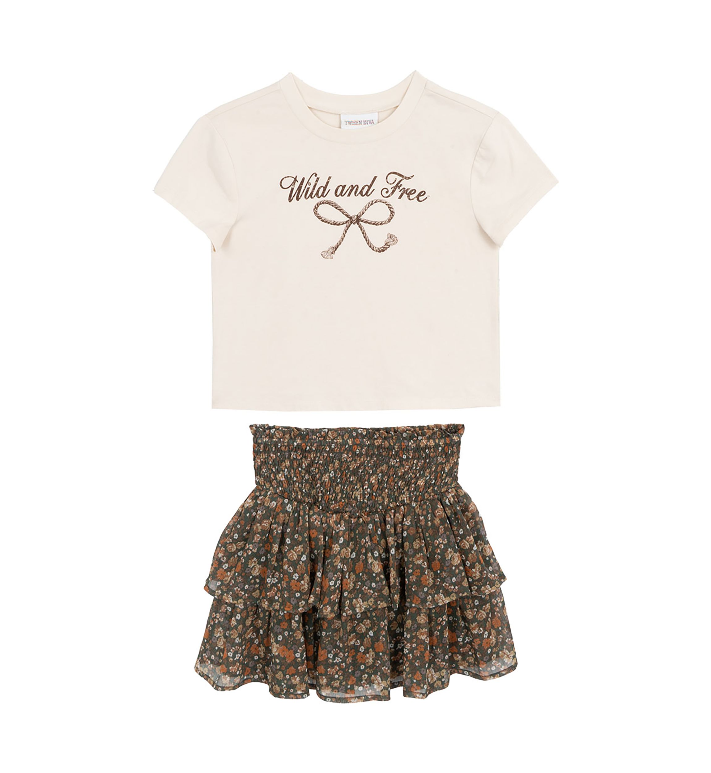 Girls 7-16 Wild and Free Graphic T-Shirt and Chiffon Skort Set