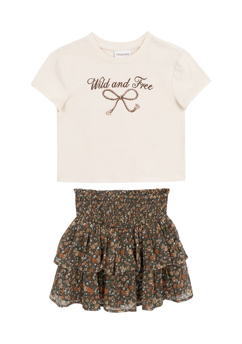 Girls 7-16 Wild and Free Graphic T-Shirt and Chiffon Skort Set