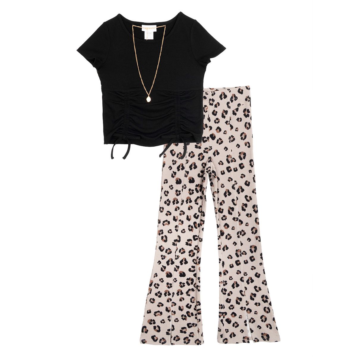 Girl 7-16 Knit Top and Animal Printed Flare Leggings