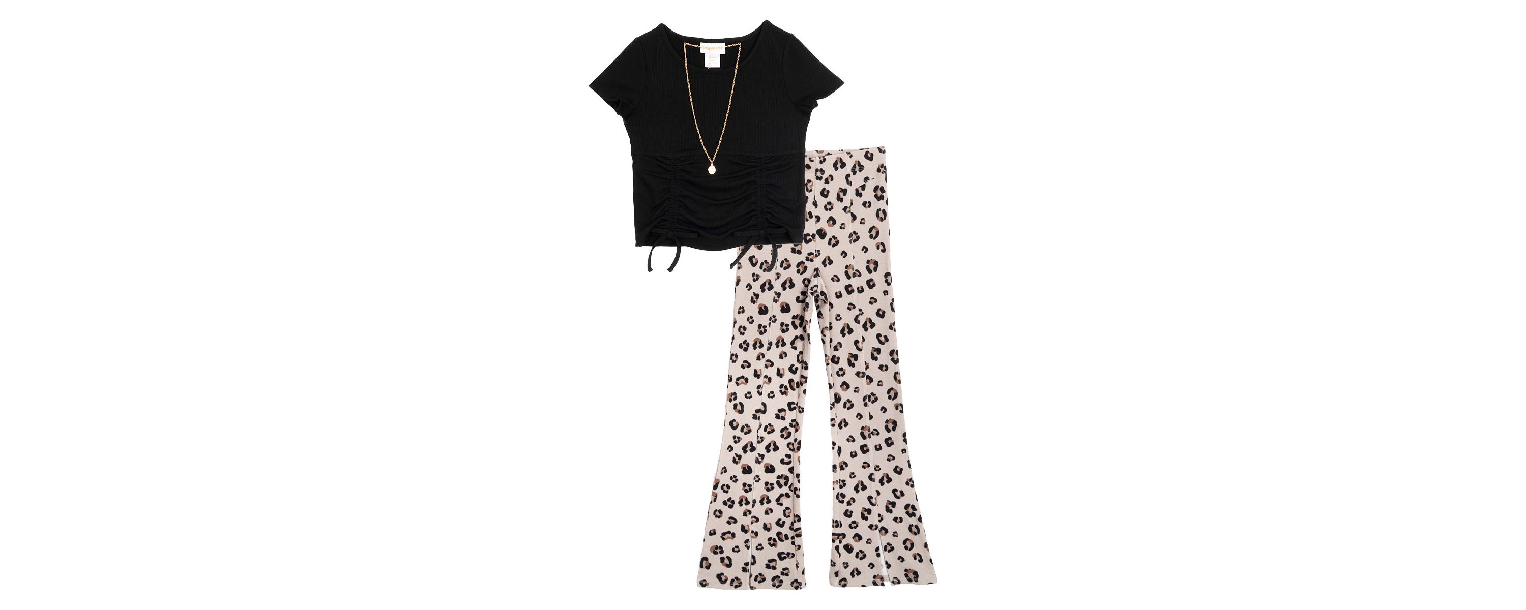 Girl 7-16 Knit Top and Animal Printed Flare Leggings