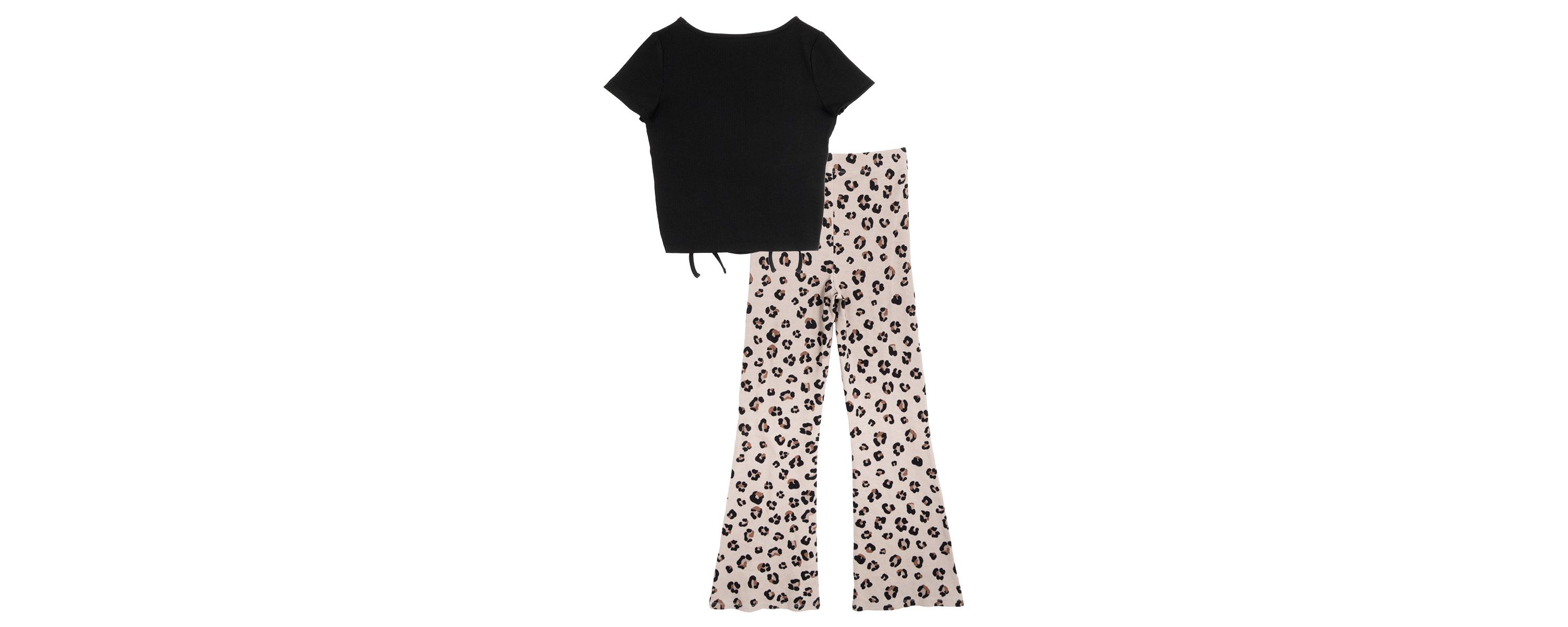 Girl 7-16 Knit Top and Animal Printed Flare Leggings
