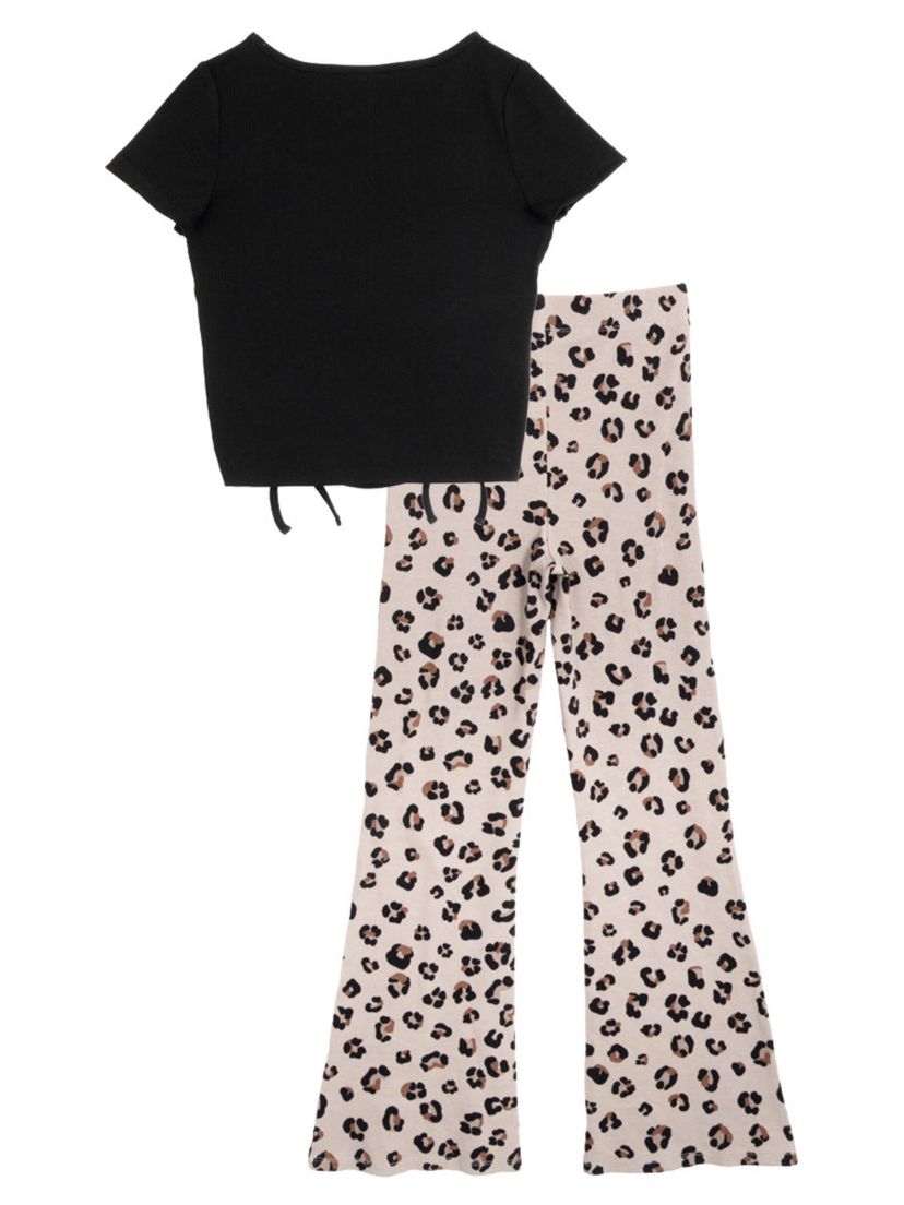 Girl 7-16 Knit Top and Animal Printed Flare Leggings