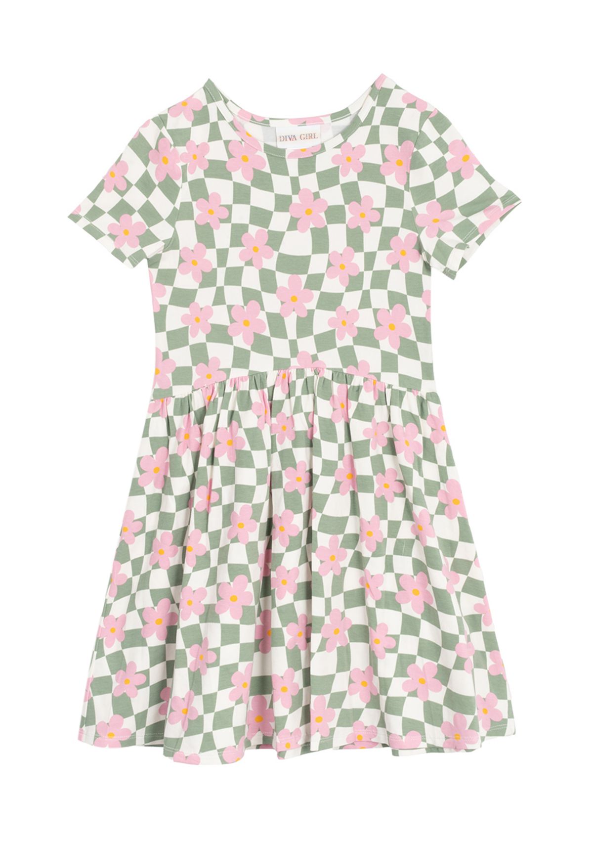 Girls 7-16 Short Sleeve Floral Checkered Skater Dress