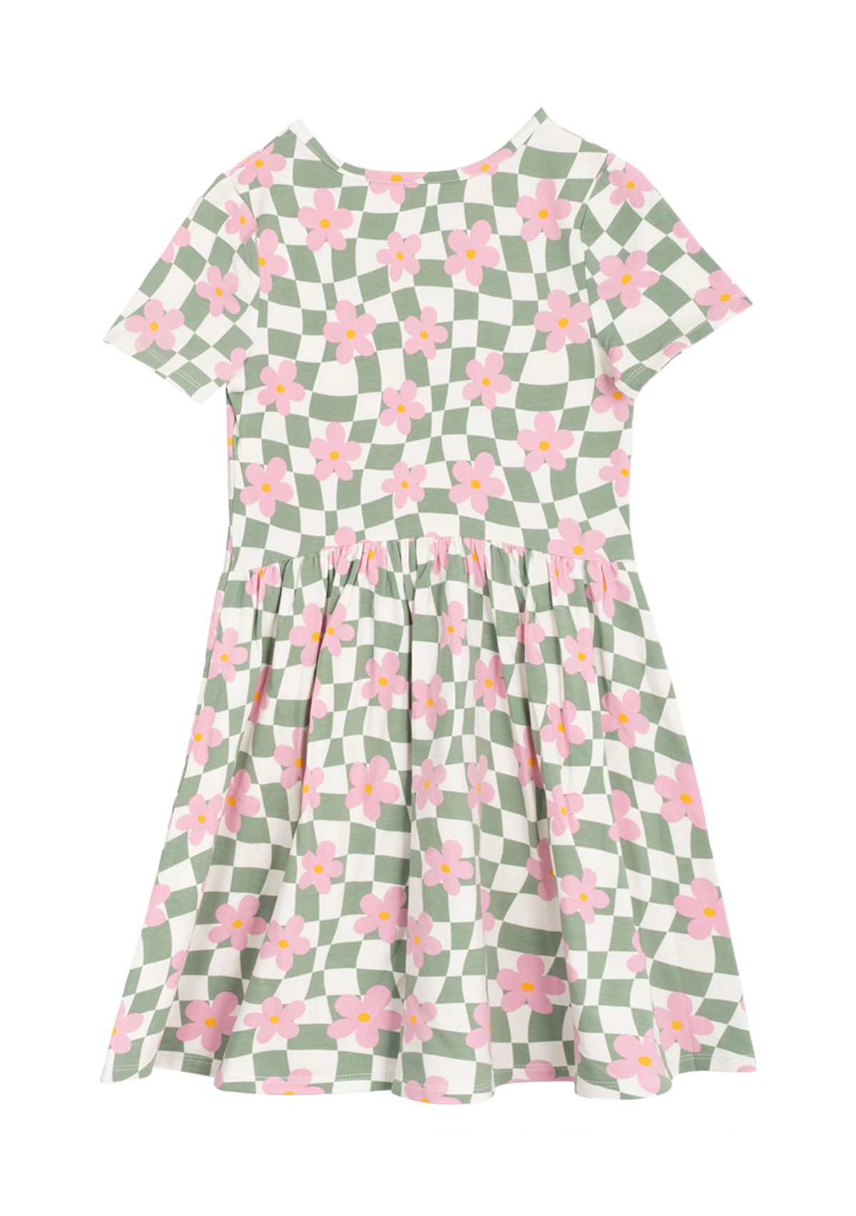 Girls 7-16 Short Sleeve Floral Checkered Skater Dress