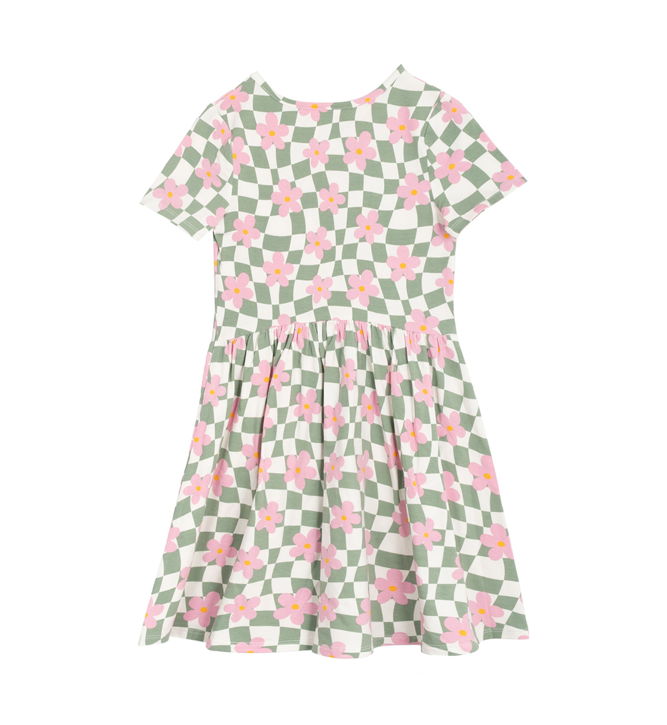 Girls 7-16 Short Sleeve Floral Checkered Skater Dress