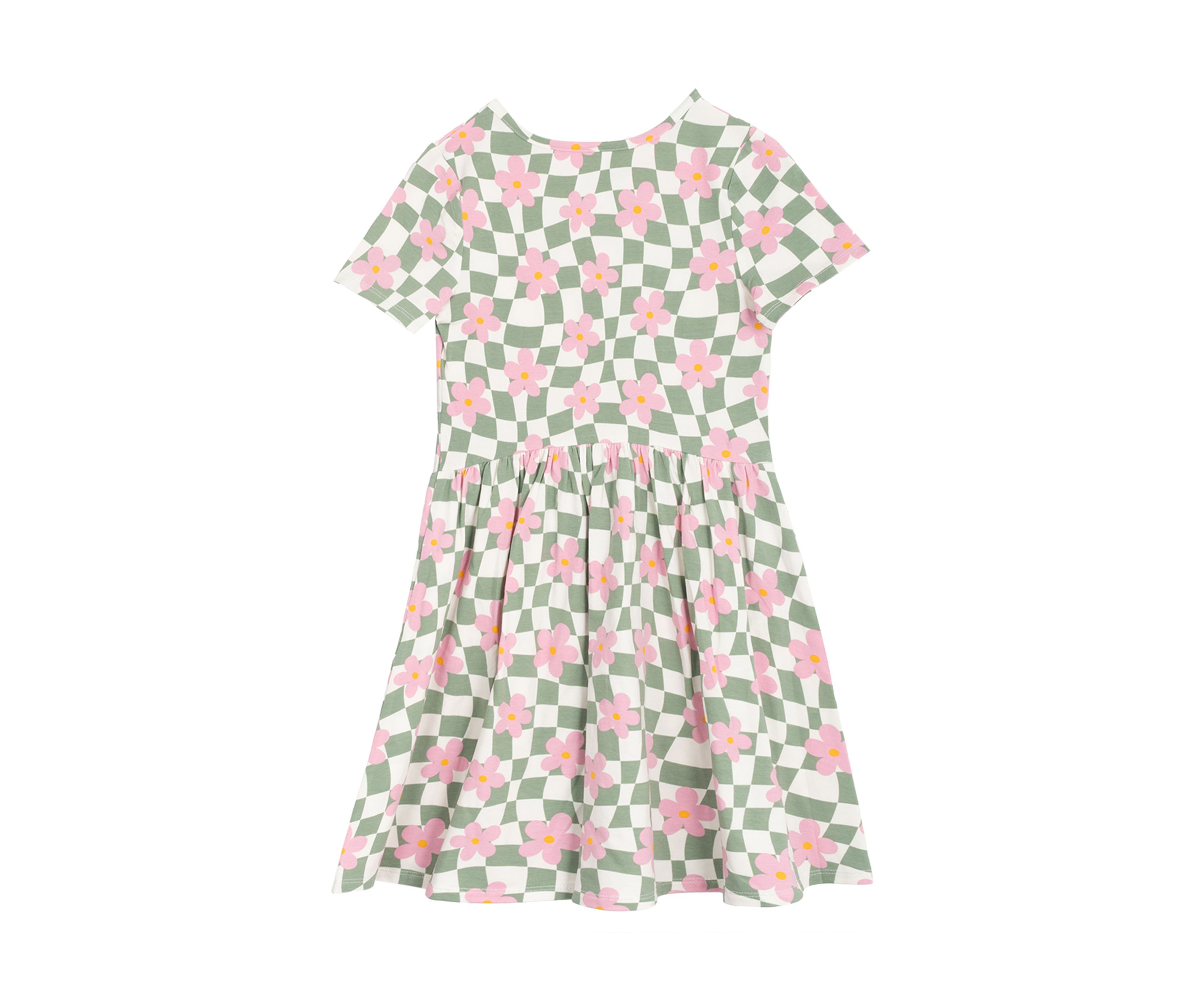 Girls 7-16 Short Sleeve Floral Checkered Skater Dress
