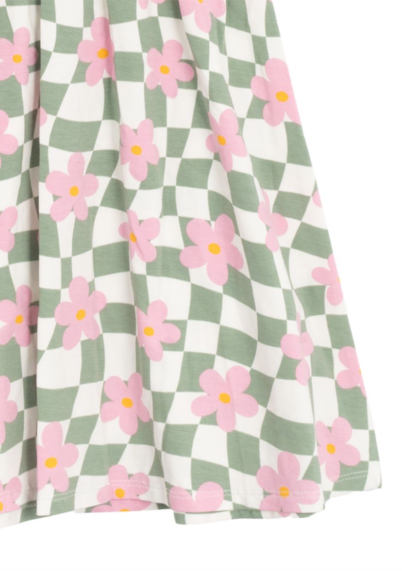 Girls 7-16 Short Sleeve Floral Checkered Skater Dress
