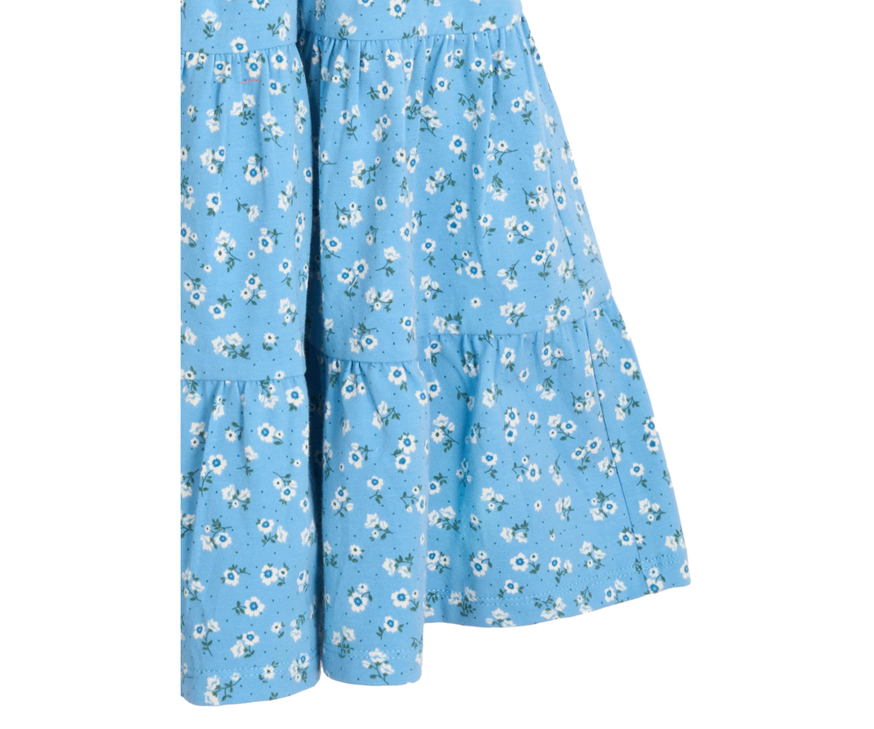 Girls 7-16 Floral Printed Knit Smocked Puff Sleeve Dress