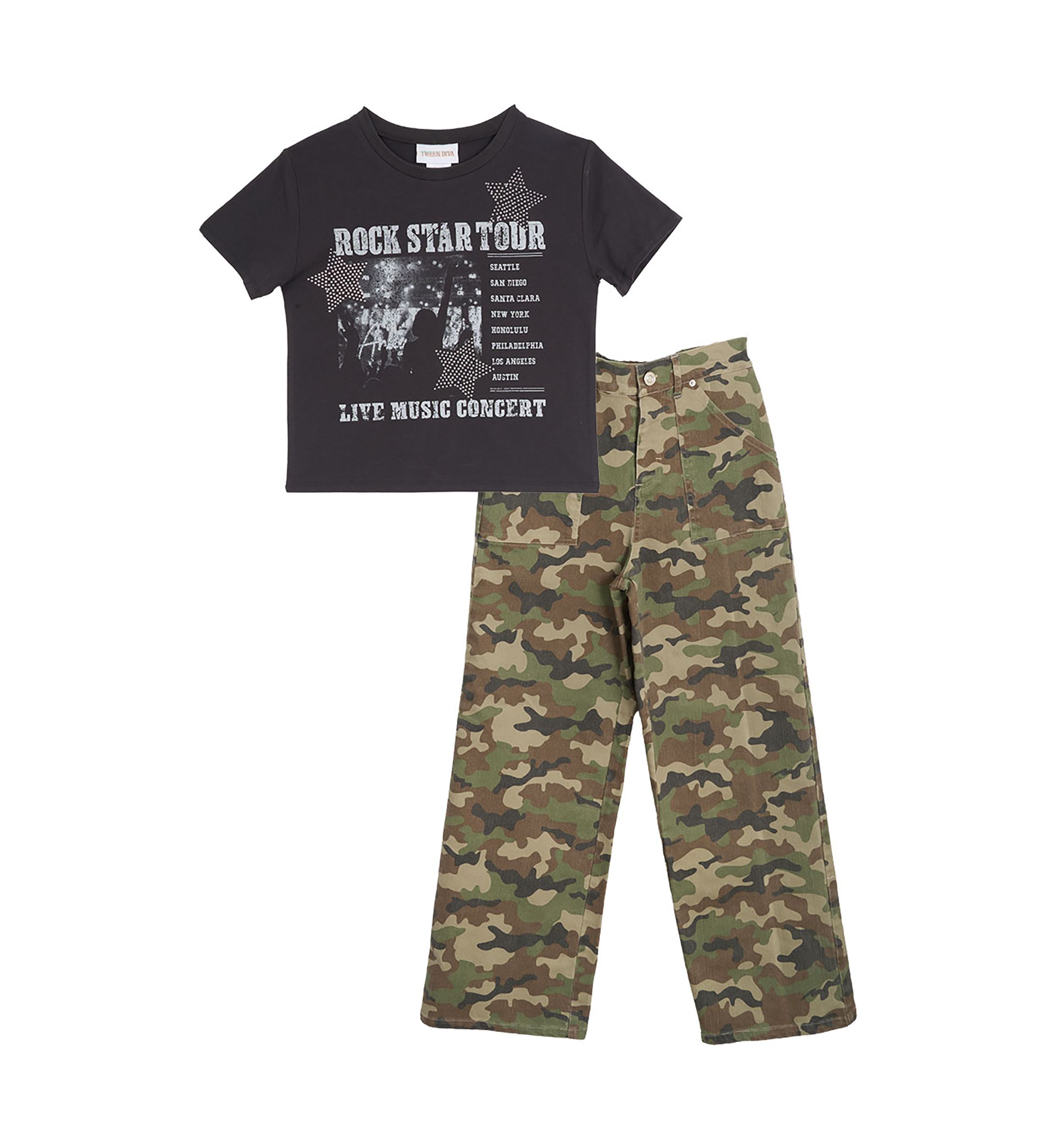 Girls 7-16 Rockstar Graphic T-Shirt and Camo Pants Set