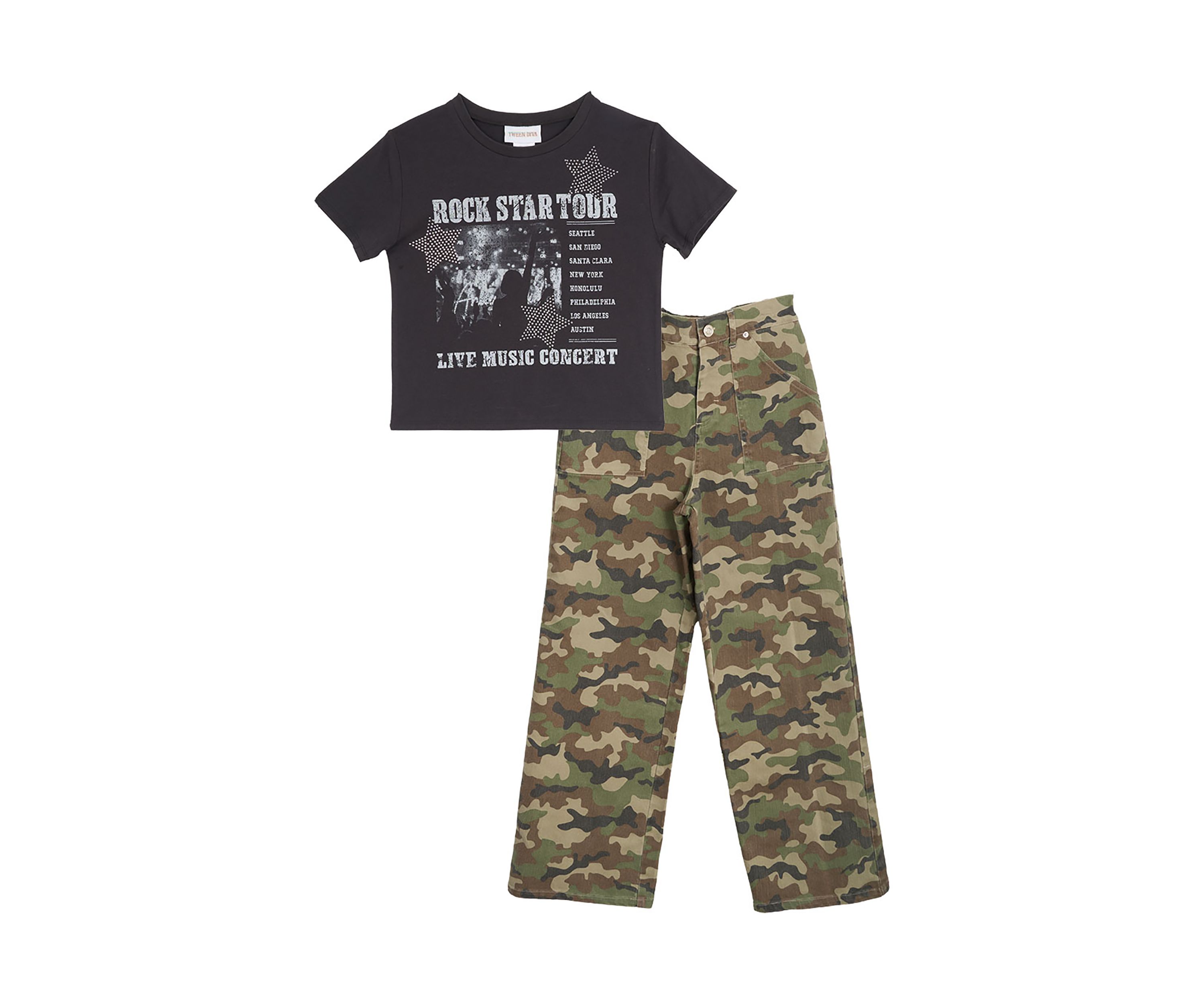 Girls 7-16 Rockstar Graphic T-Shirt and Camo Pants Set