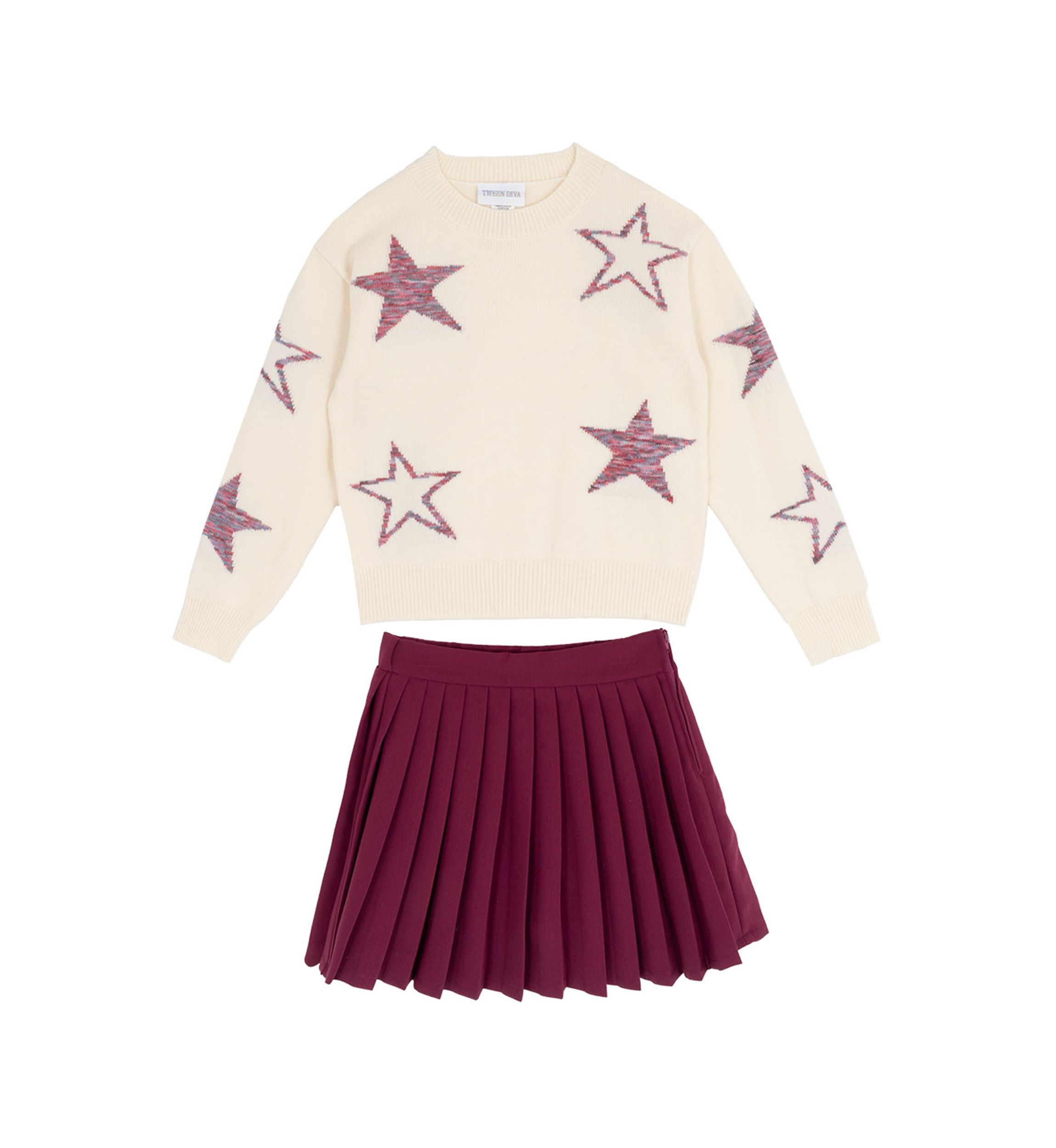 Girls 7-16 Star Sweater and Pleated Skort Set