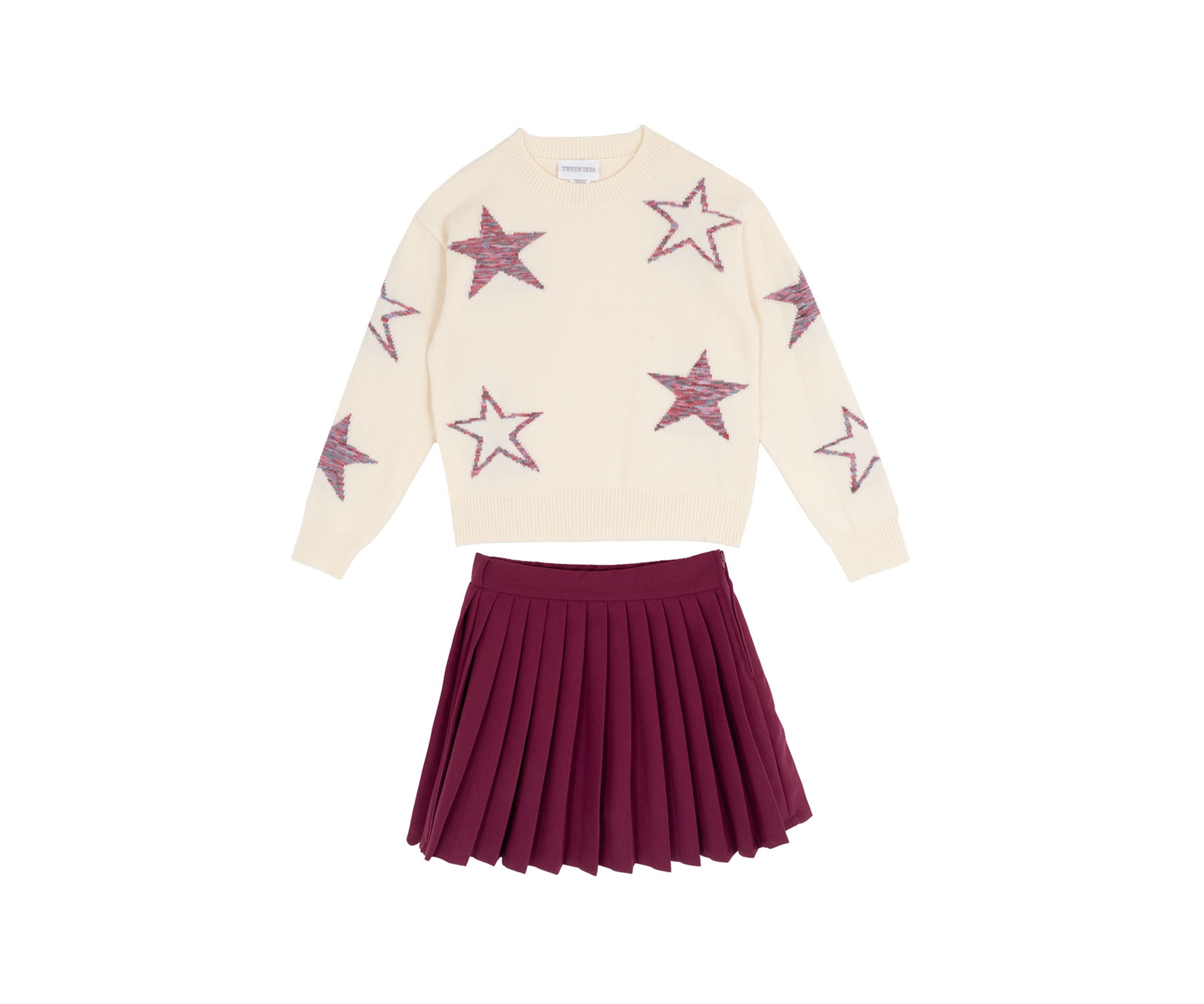 Girls 7-16 Star Sweater and Pleated Skort Set