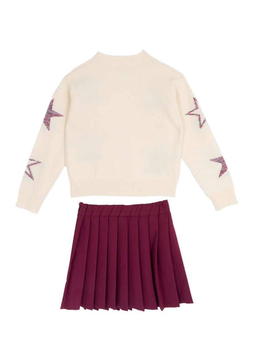 Girls 7-16 Star Sweater and Pleated Skort Set