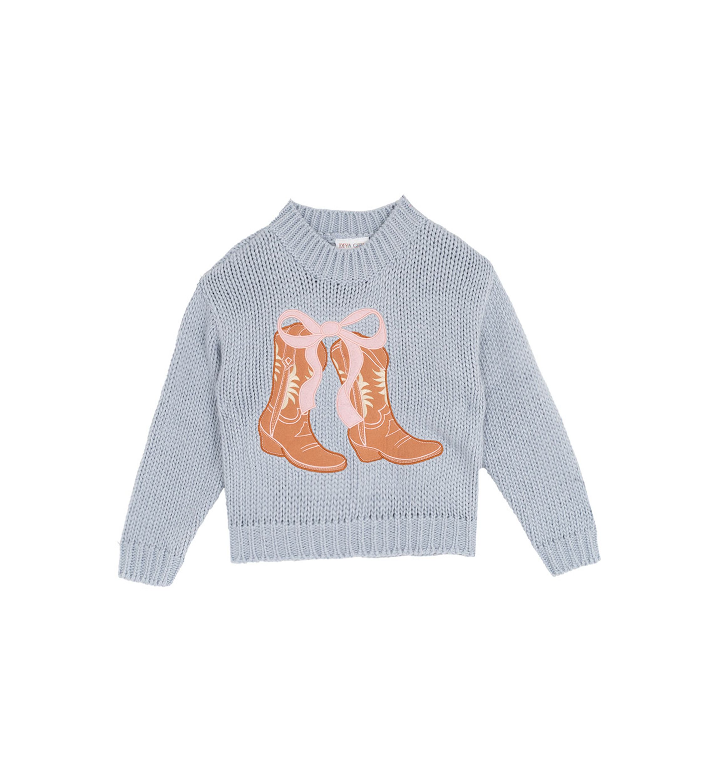 Girls 7-16 Embroidered Cowgirl Boots Sweater 